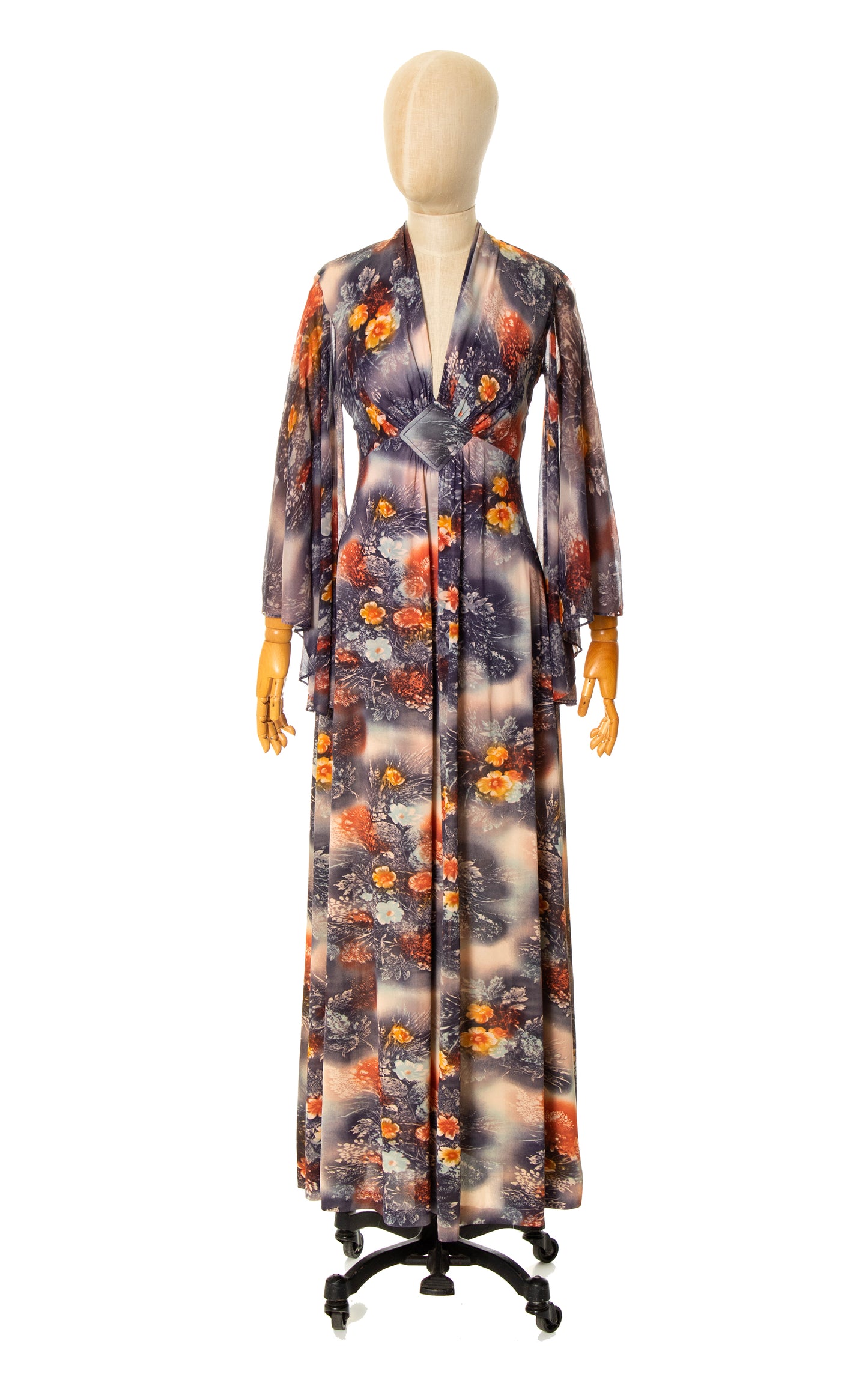1970s Floral Angel Sleeve Maxi Dress | x-small/small