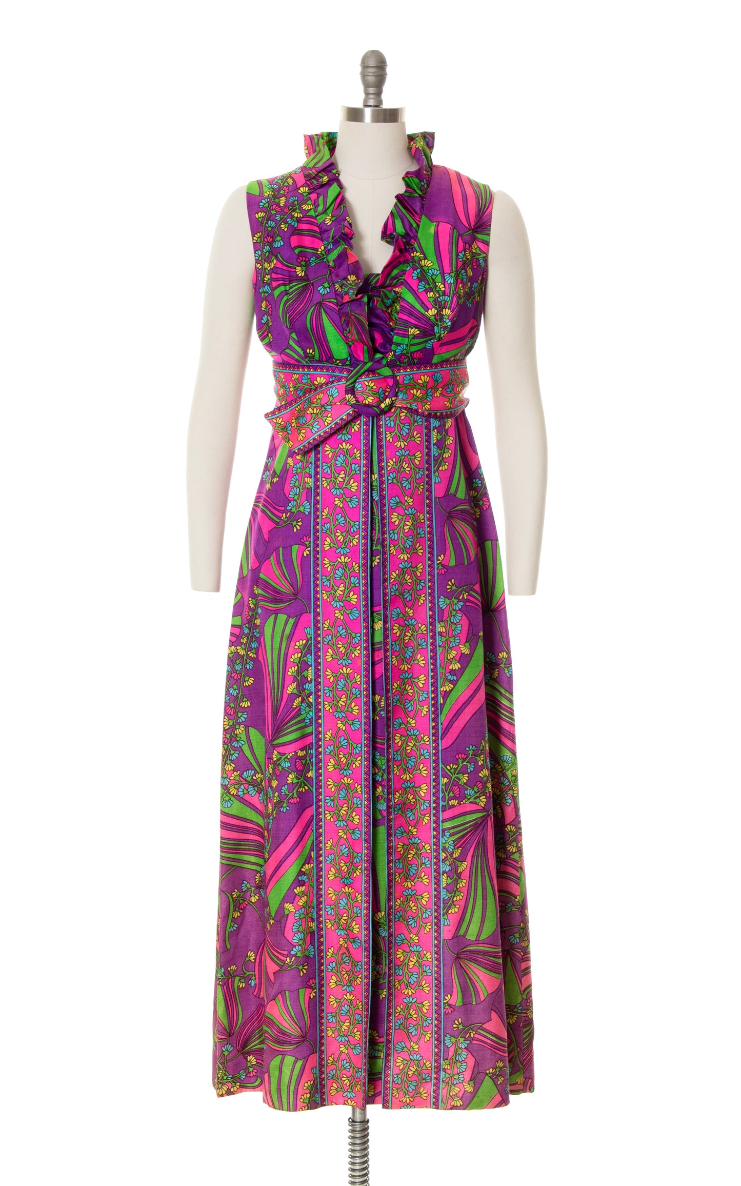 1960s Psychedelic Floral Ruffled Maxi Dress | small