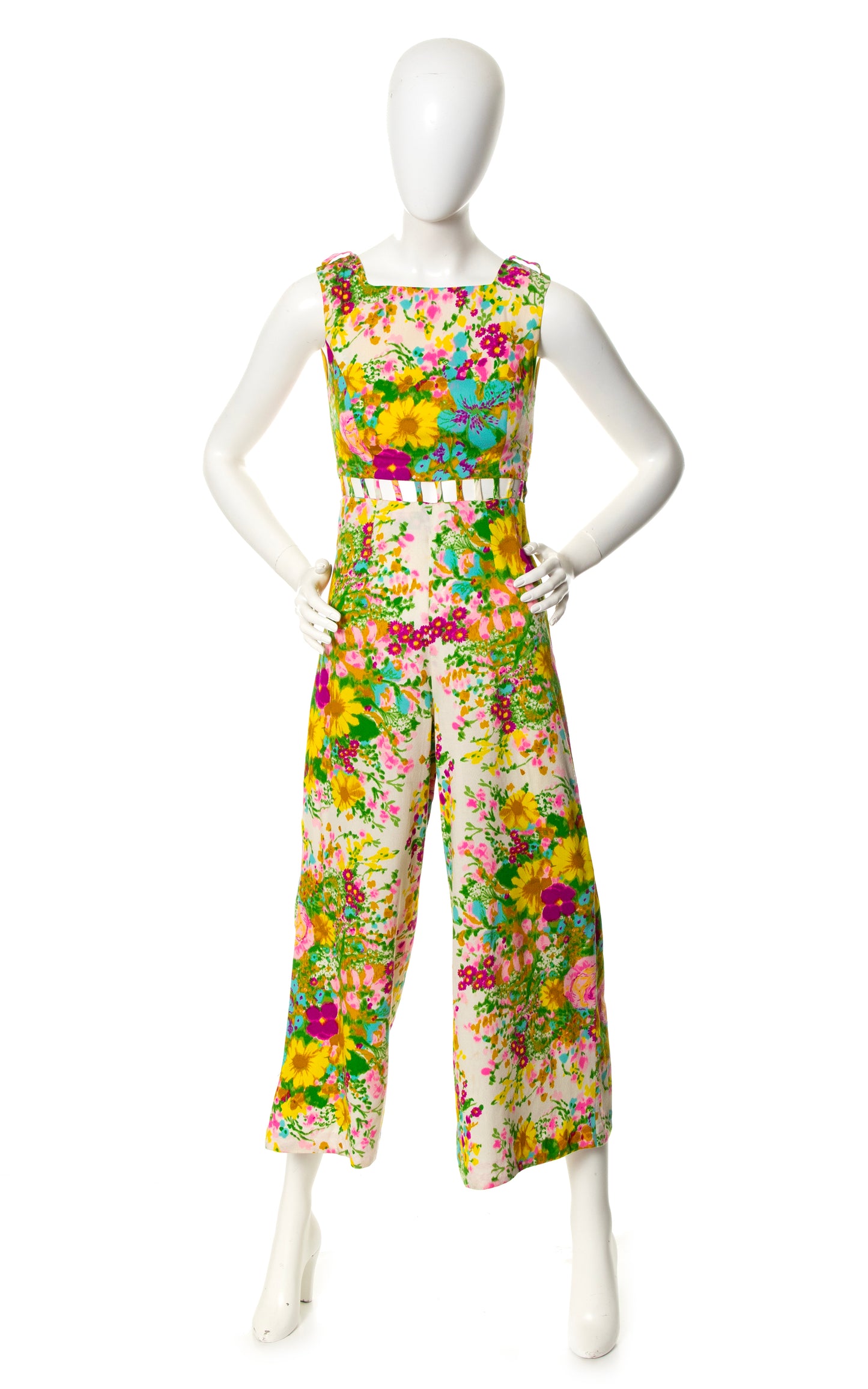 1960s Cutout Cage Waist Floral Jumpsuit | x-small