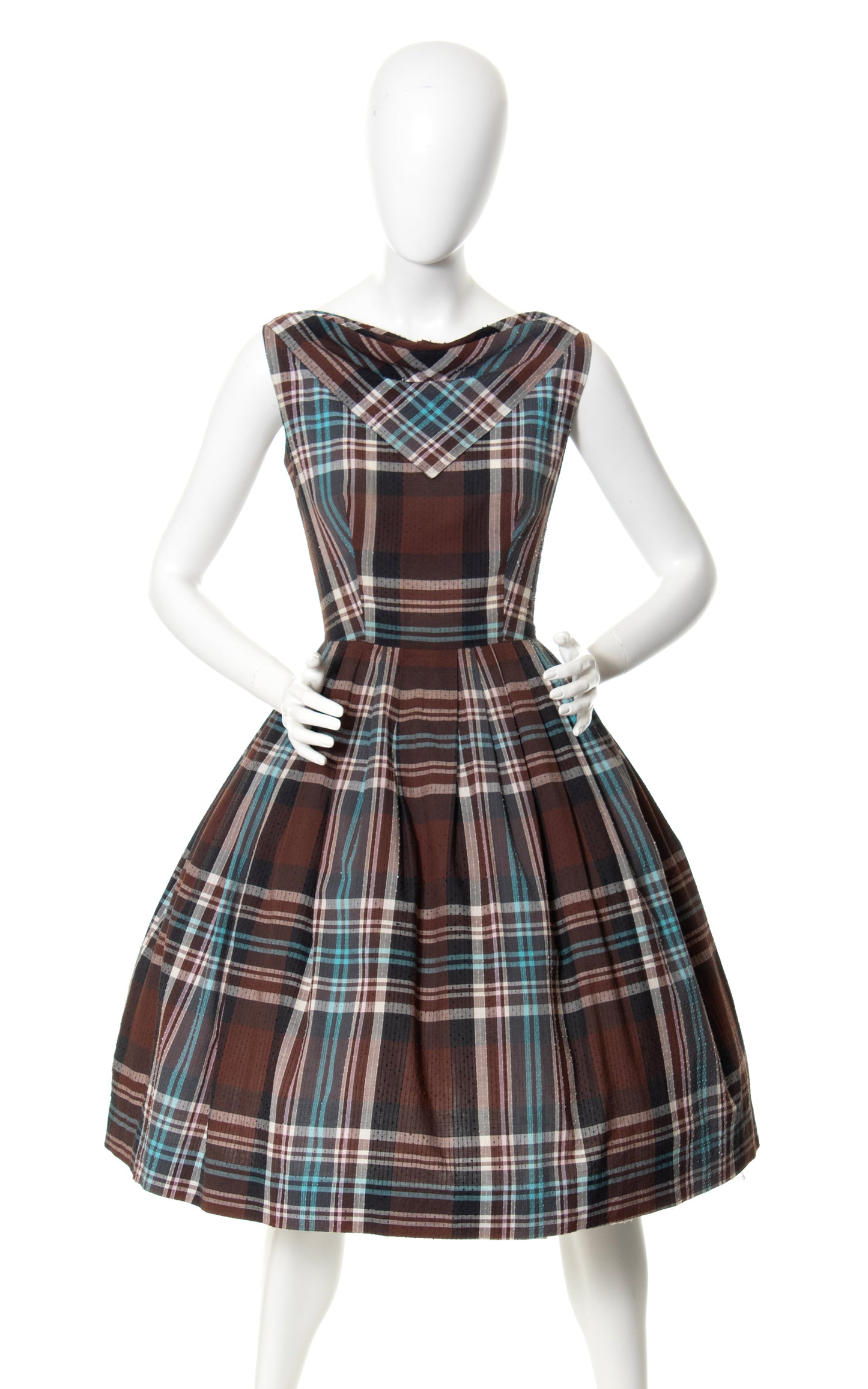 1950s Plaid Dotted Swiss Cotton Dress | medium