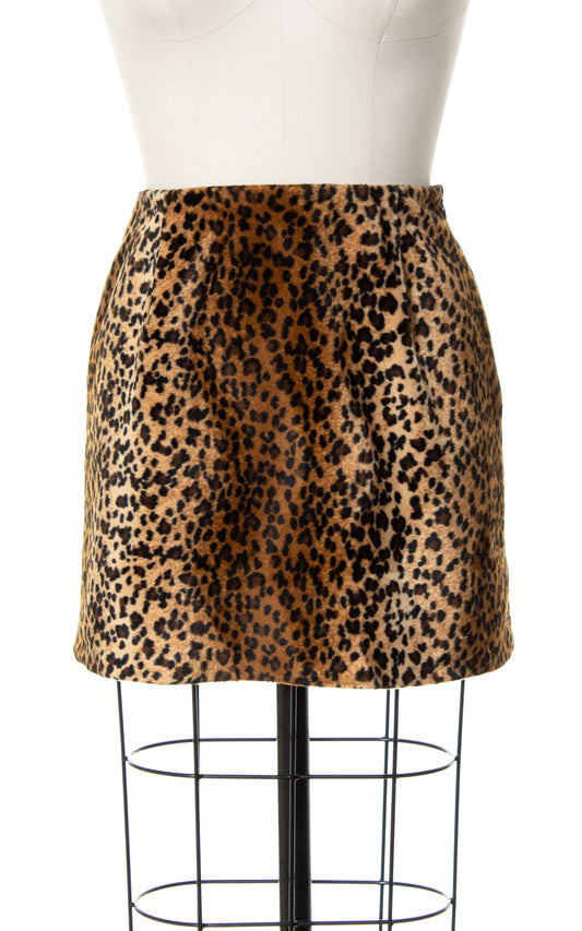 2000s Y2K Leopard Print Faux Fur Mini Skirt | small