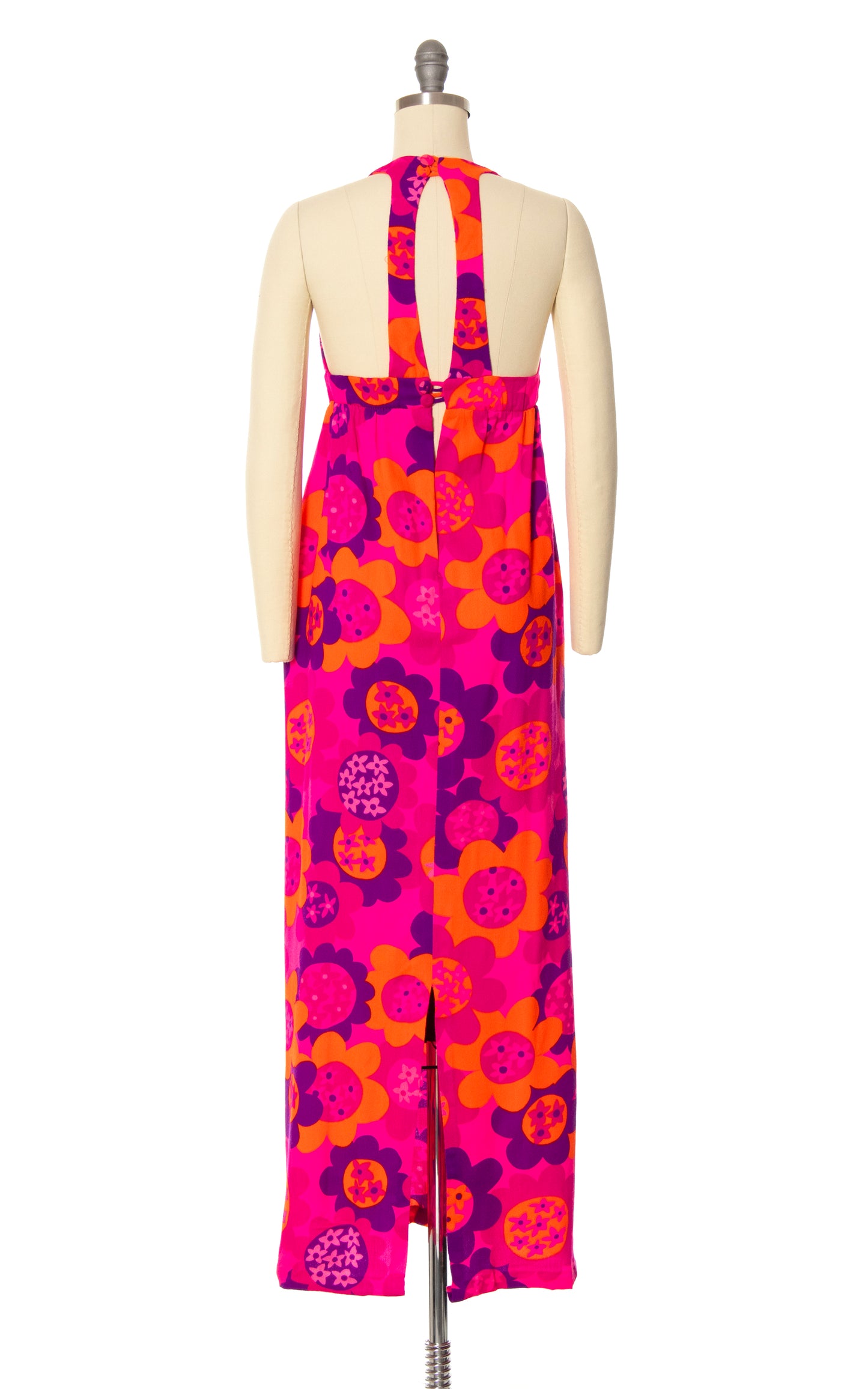 1960s Psychedelic Hawaiian Floral Barkcloth Maxi Dress | x-small