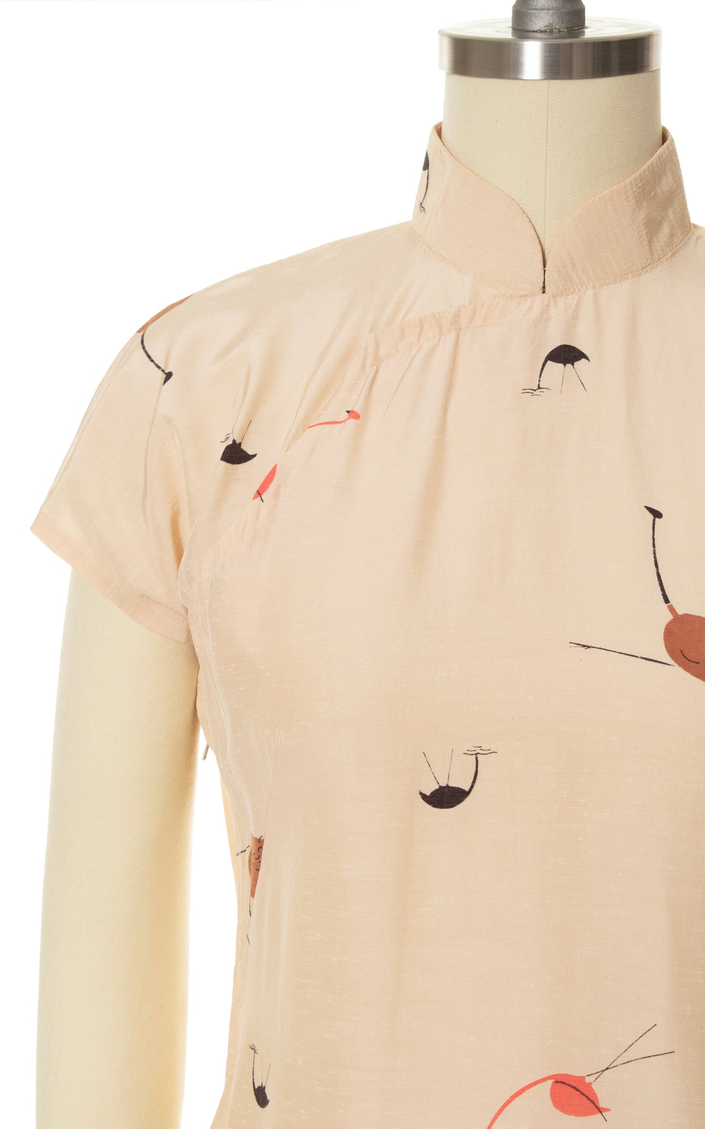 1960s Flamingo Novelty Print Silk Cheongsam Dress | x-small/small