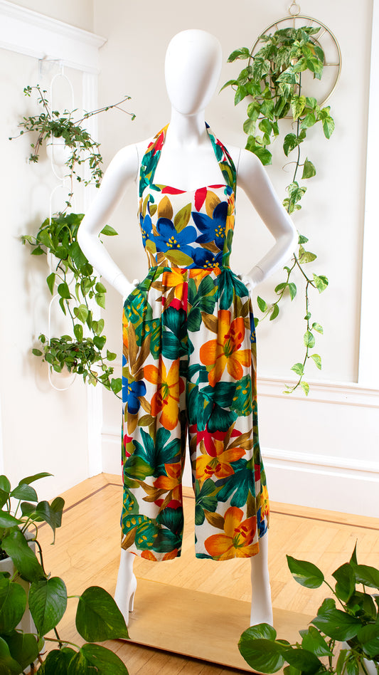 1980s 1990s Tropical Floral Jumpsuit | small/medium