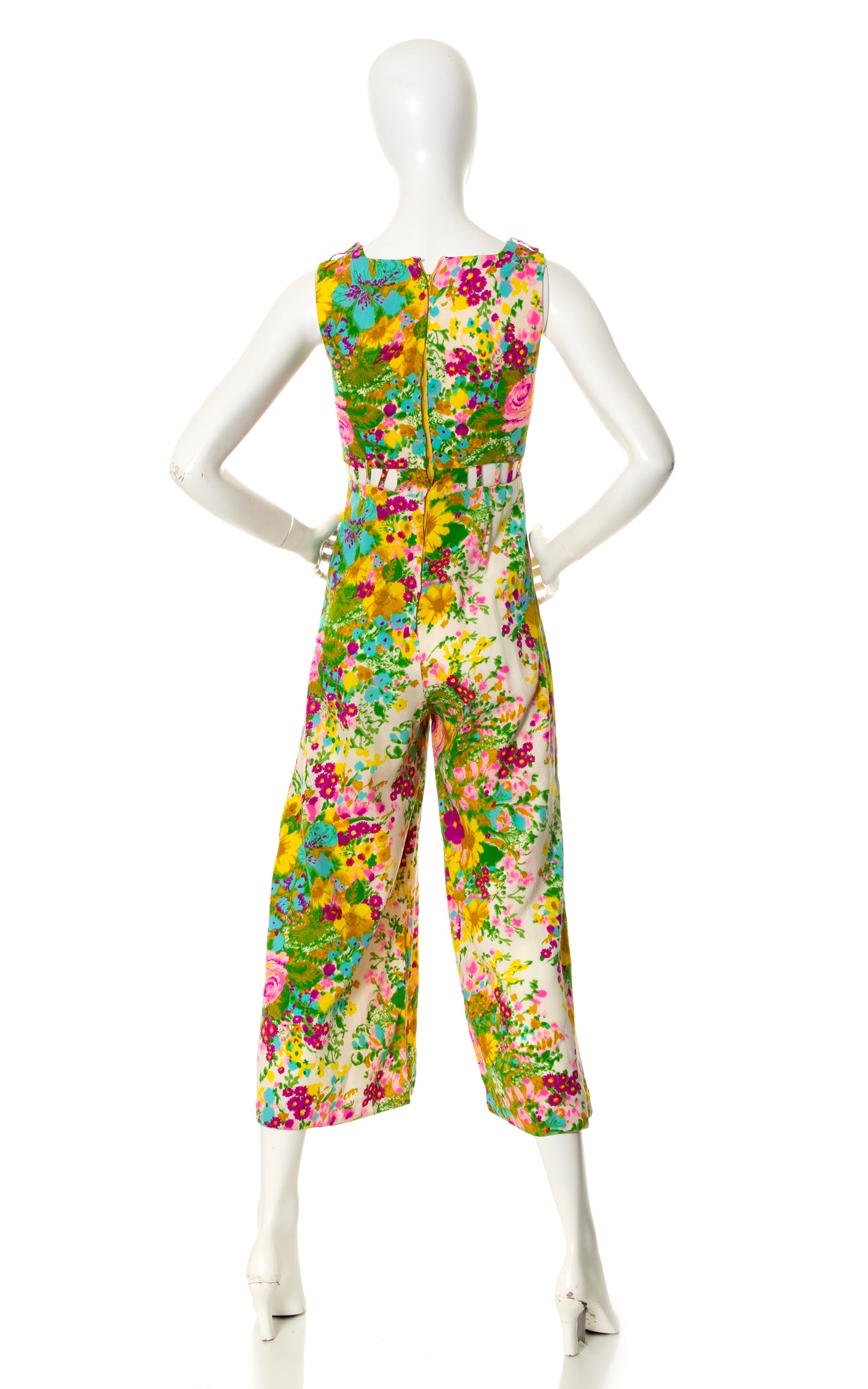 1960s Cutout Cage Waist Floral Jumpsuit | x-small