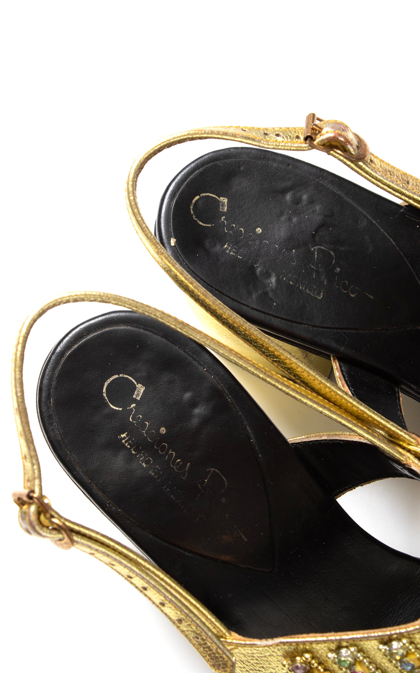 1960s Rhinestone Jeweled Gold Platform Sandals | size US 6