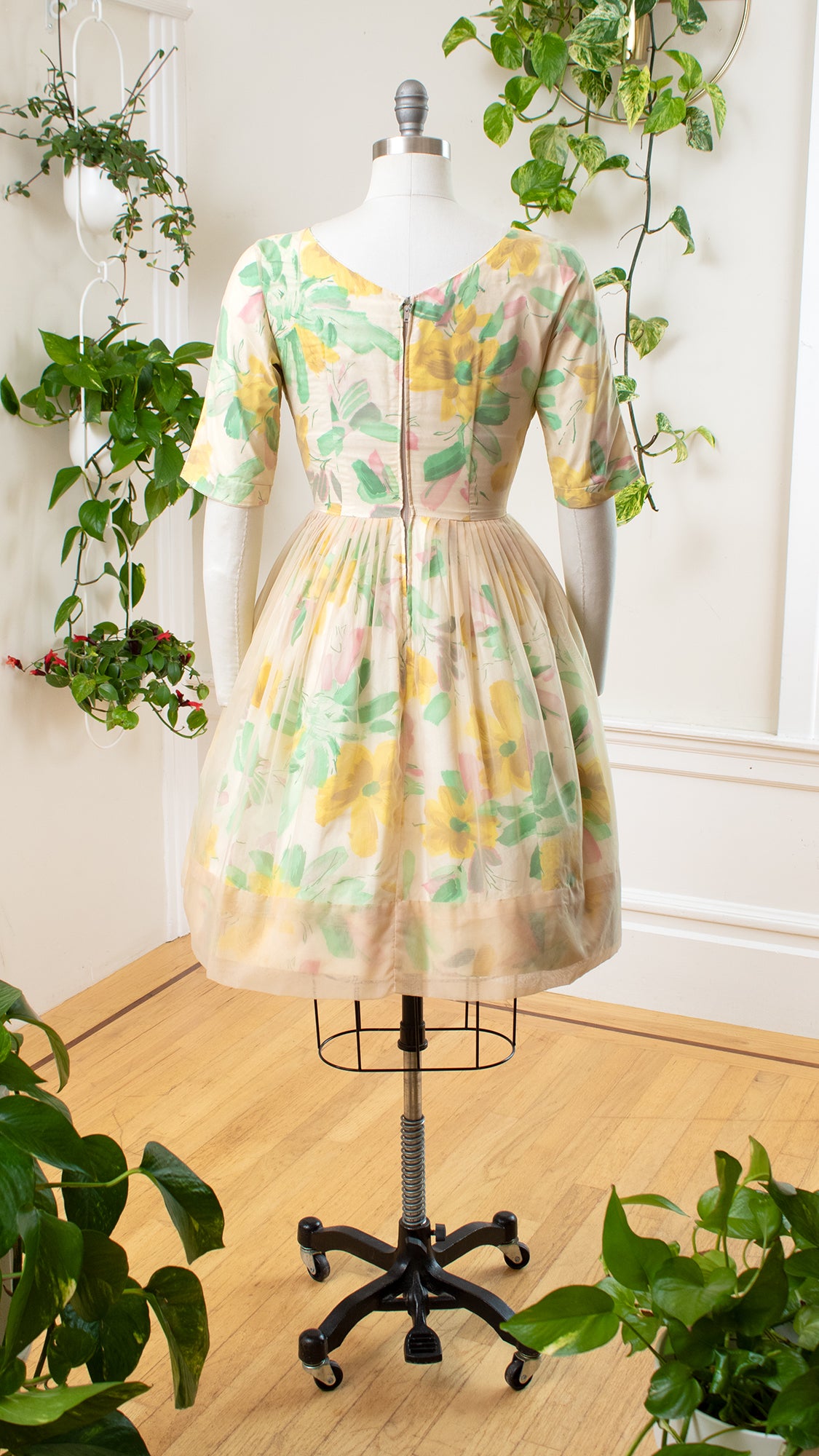 1950s Sheer Overlay Floral Party Dress