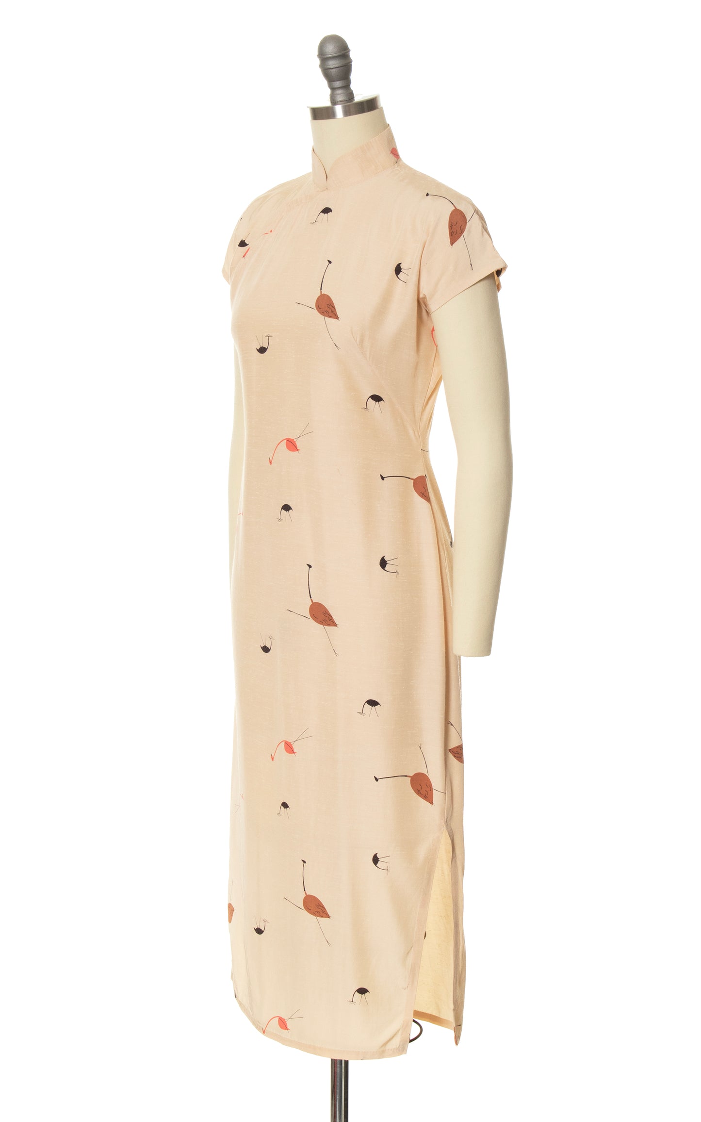 1960s Flamingo Novelty Print Silk Cheongsam Dress | x-small/small