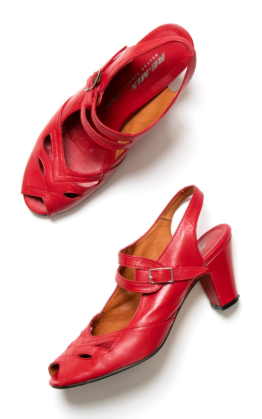 Modern RE-MIX Red Leather "Anita" Heels | size US 6.5