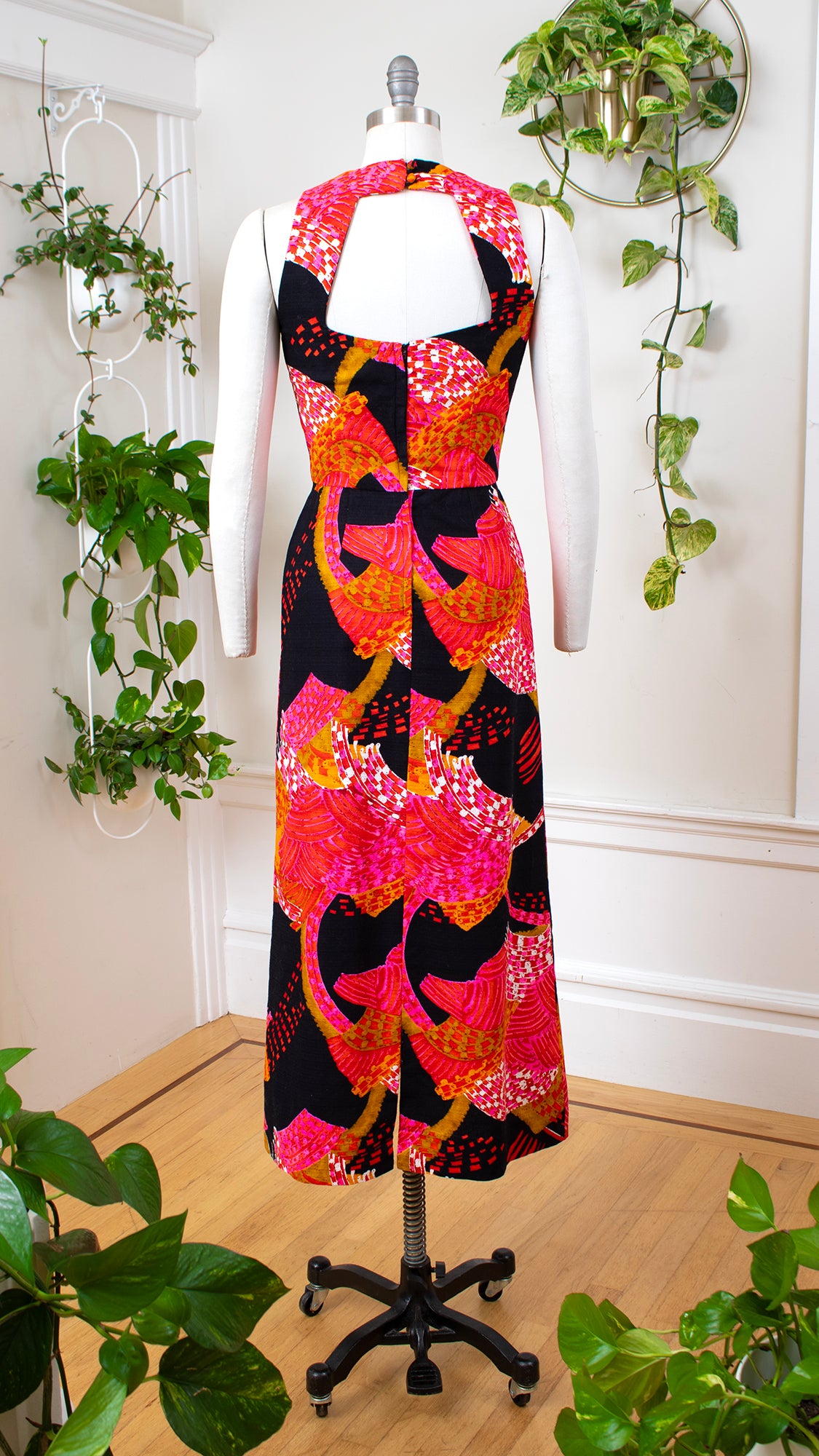 1970s Psychedelic Barkcloth Maxi Dress | small