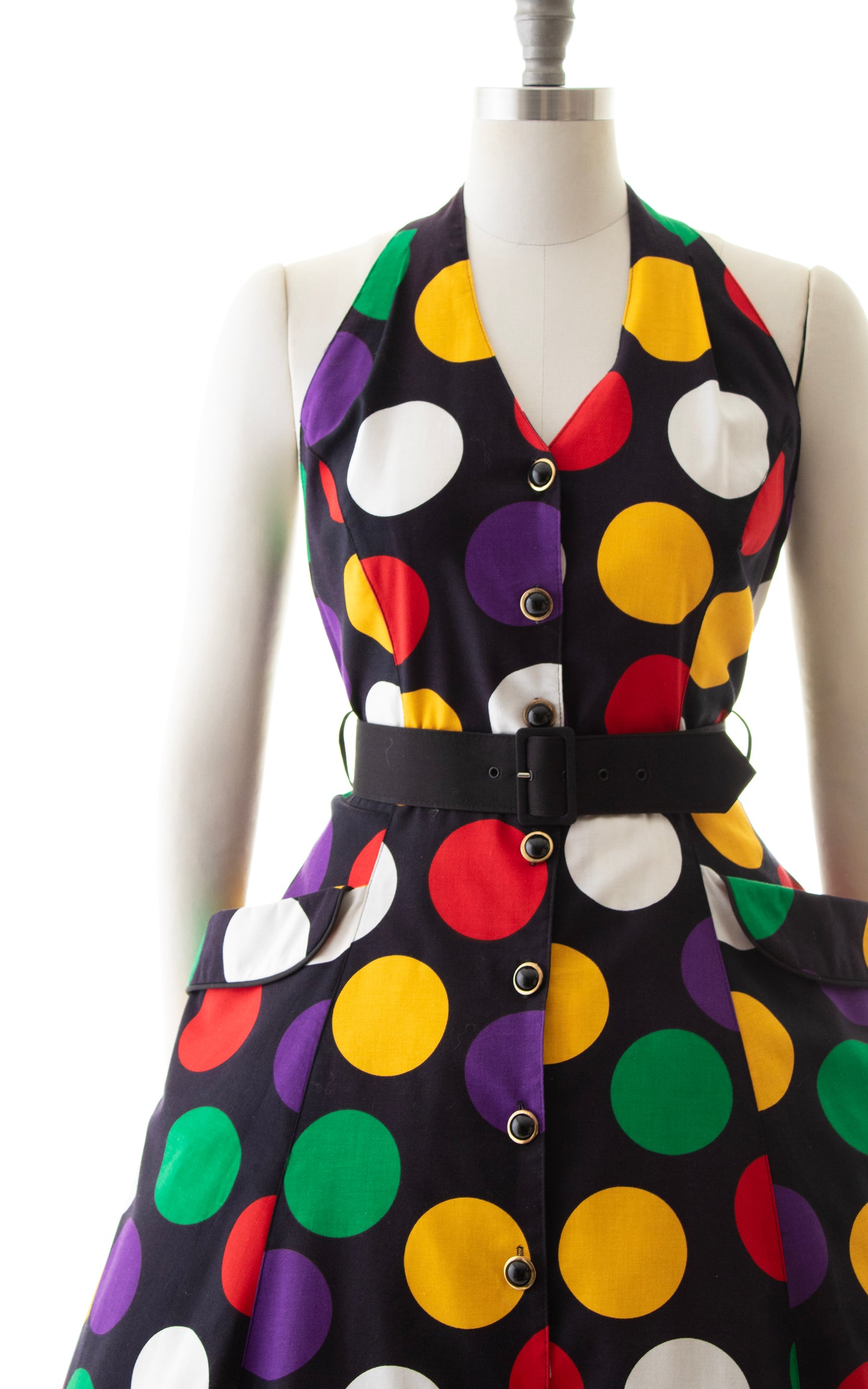 1980s Colorful Polka Dot Sundress with Pockets | small/medium