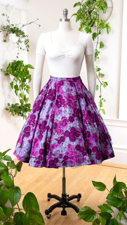1950s Sequin Floral Cotton Circle Skirt | small