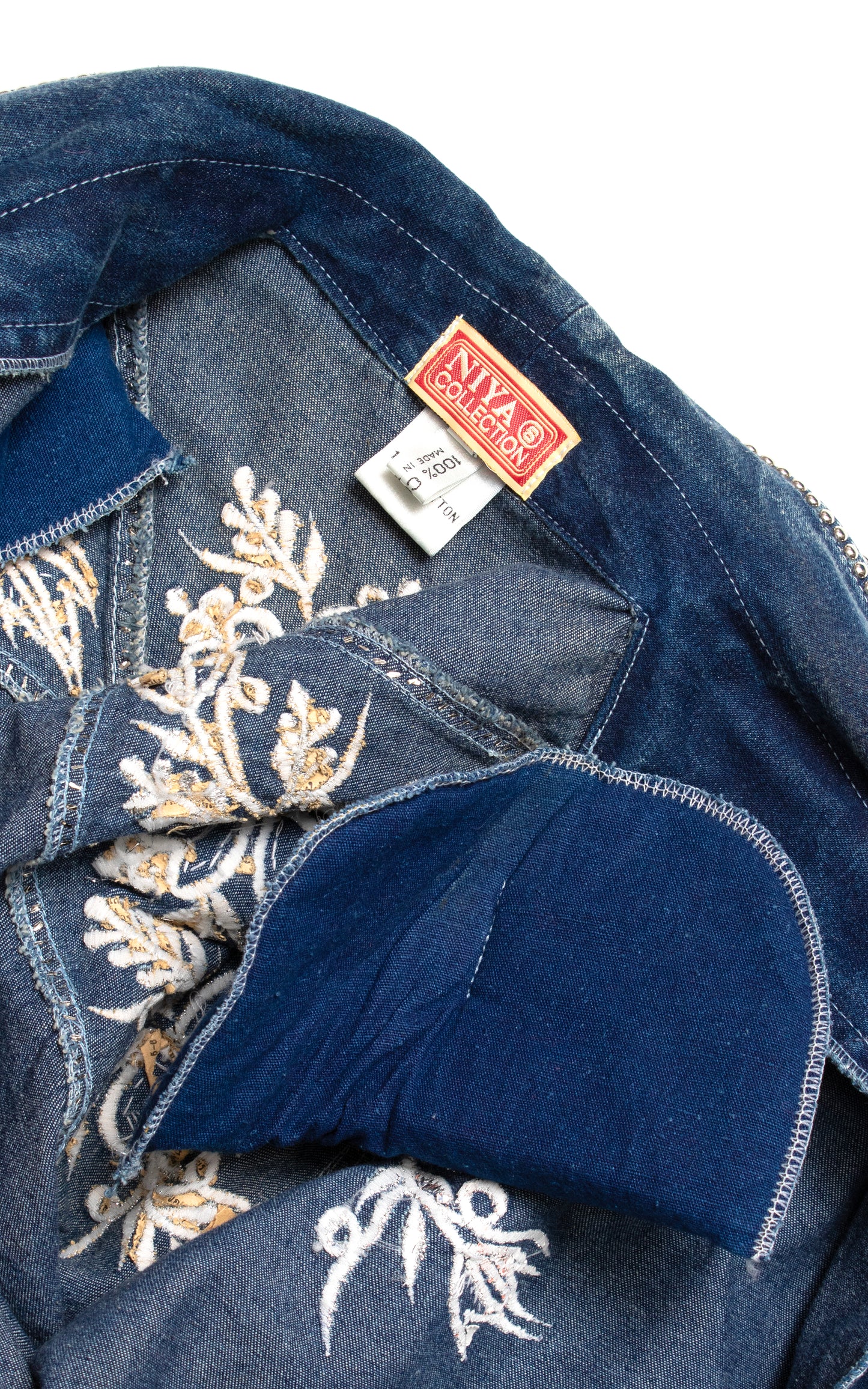 1980s Floral Embroidered Rhinestone Cropped Denim Jacket | medium/large