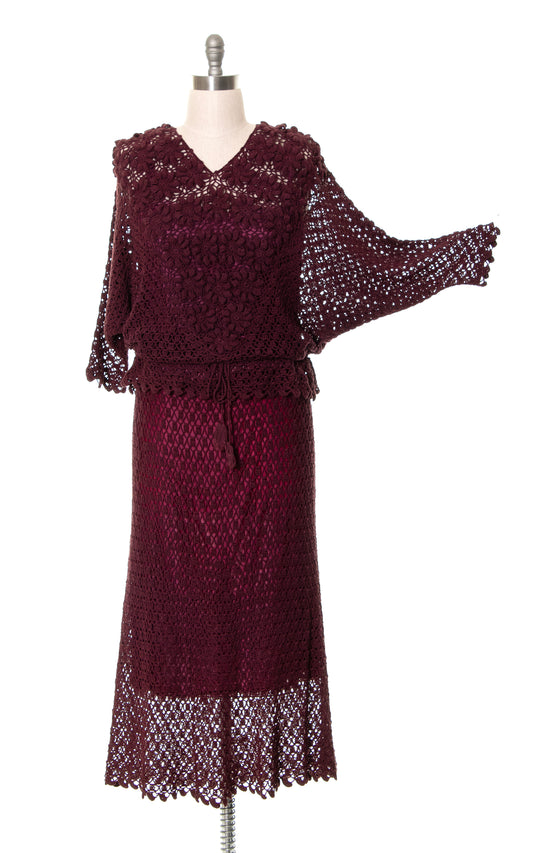 1970s Open Knit Sweater & Skirt Set | x-large