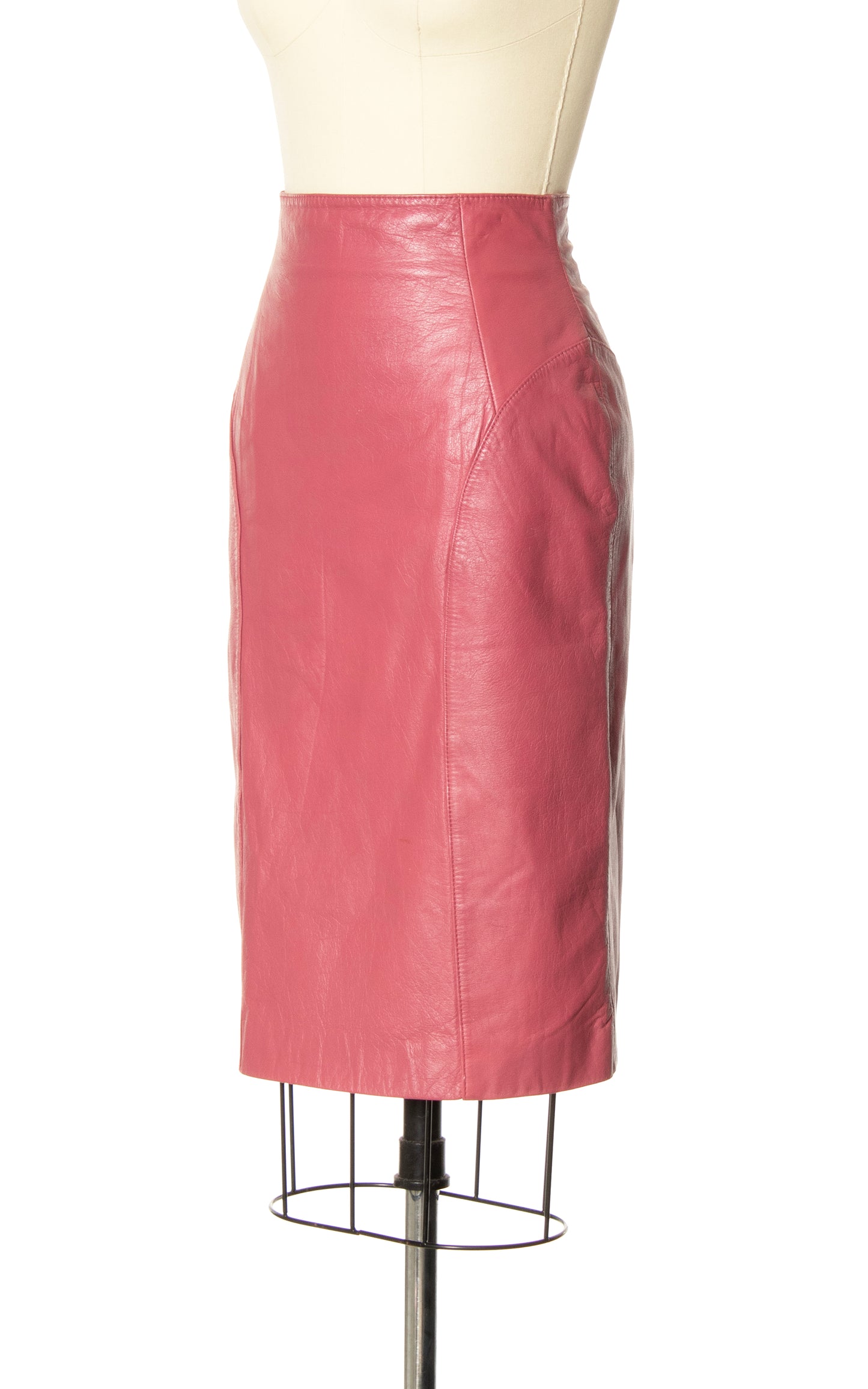1980s Pink Leather Pencil Skirt | small