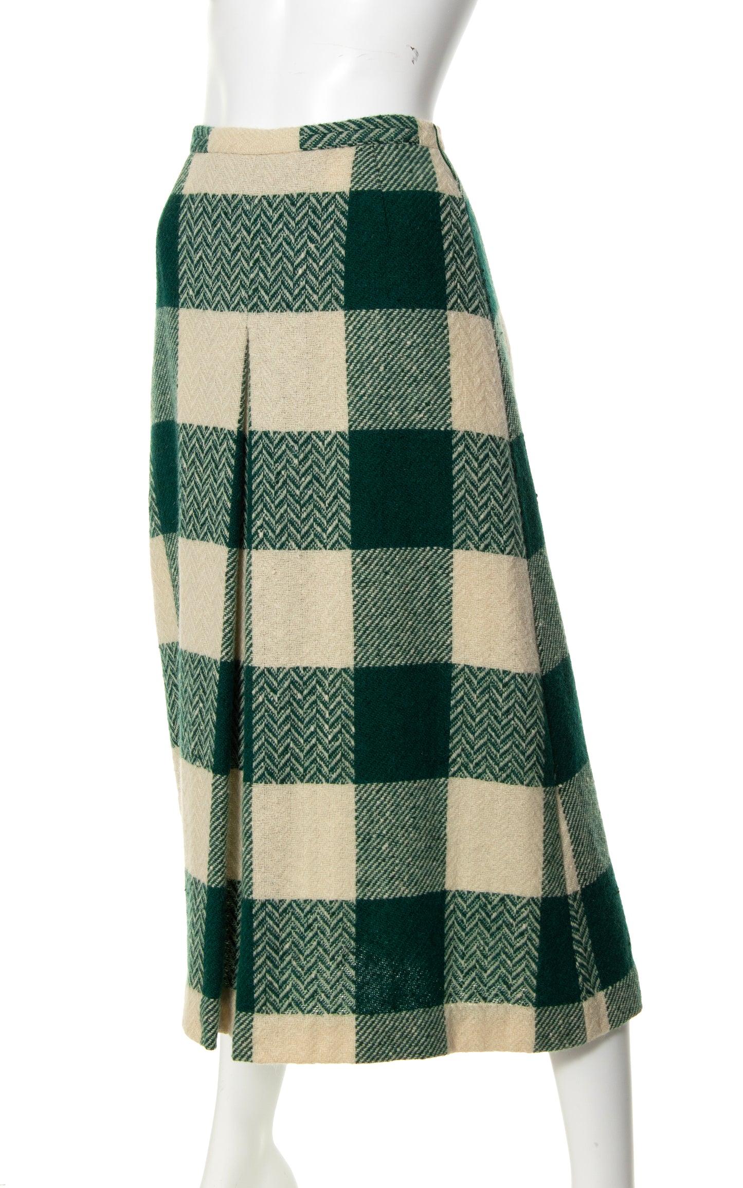 1950s Plaid Wool Pleated Skirt | x-small