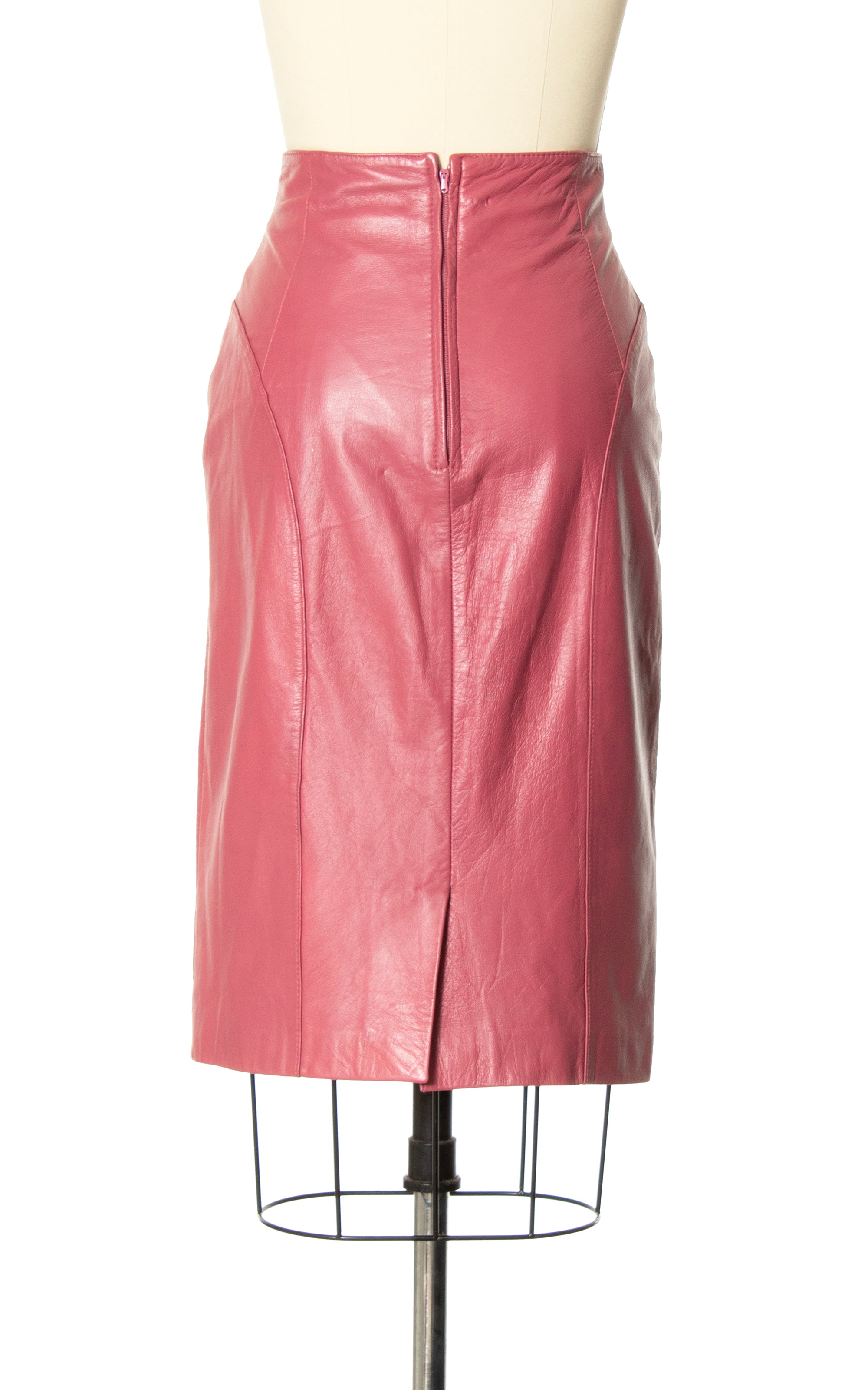 1980s Pink Leather Pencil Skirt small Birthday Life Vintage