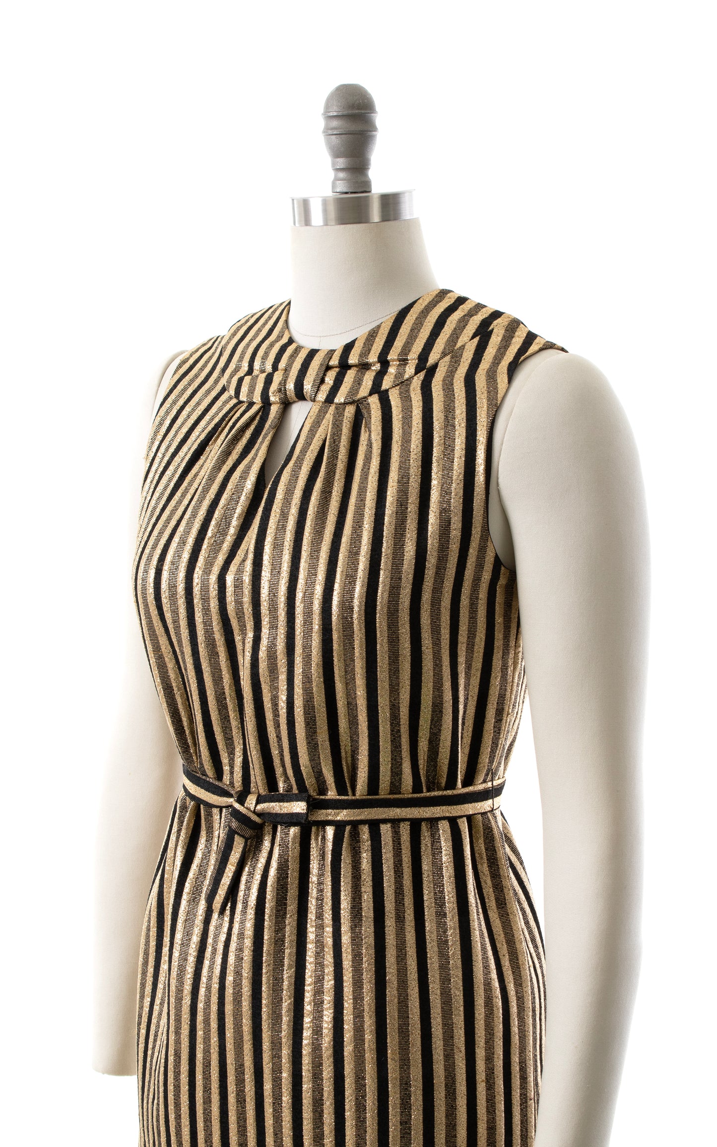 NEW ARRIVAL || 1960s Metallic Gold Striped Shift Dress | small