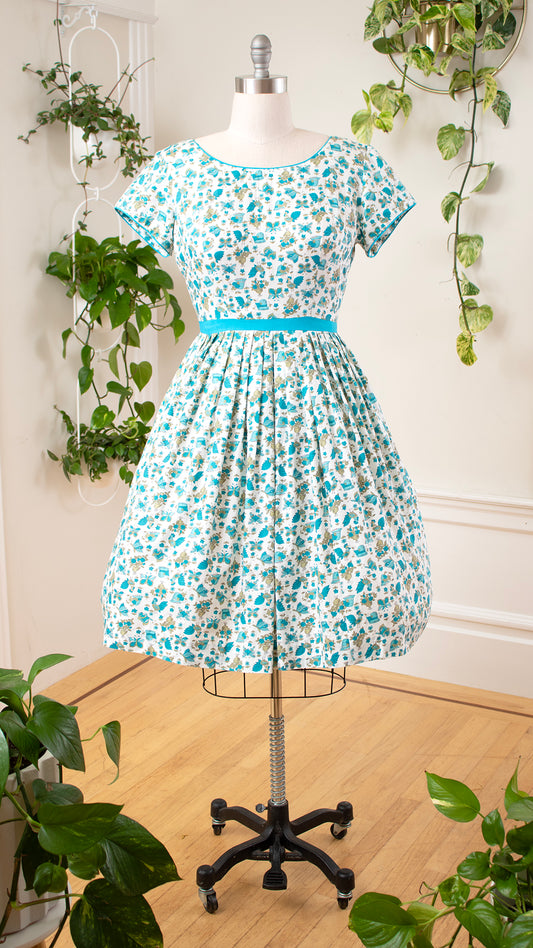 1950s 1960s Butterflies & Hats Novelty Print Day Dress | large/x-large