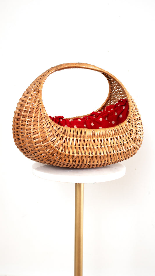 1960s Polka Dot Lined Wicker Basket Purse