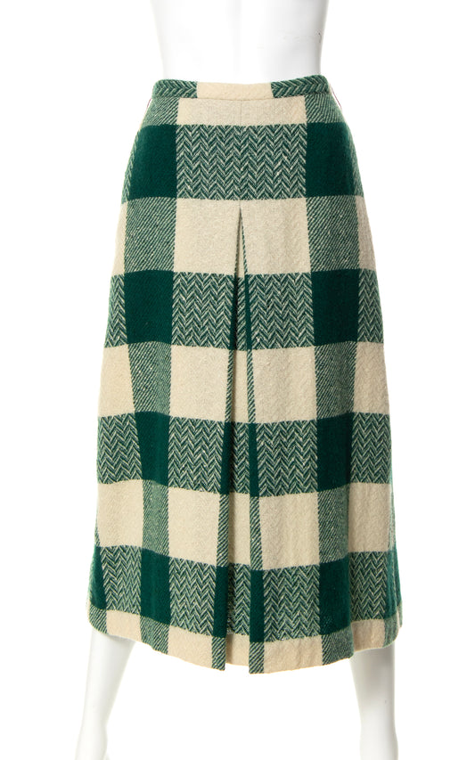 1950s Plaid Wool Pleated Skirt | x-small
