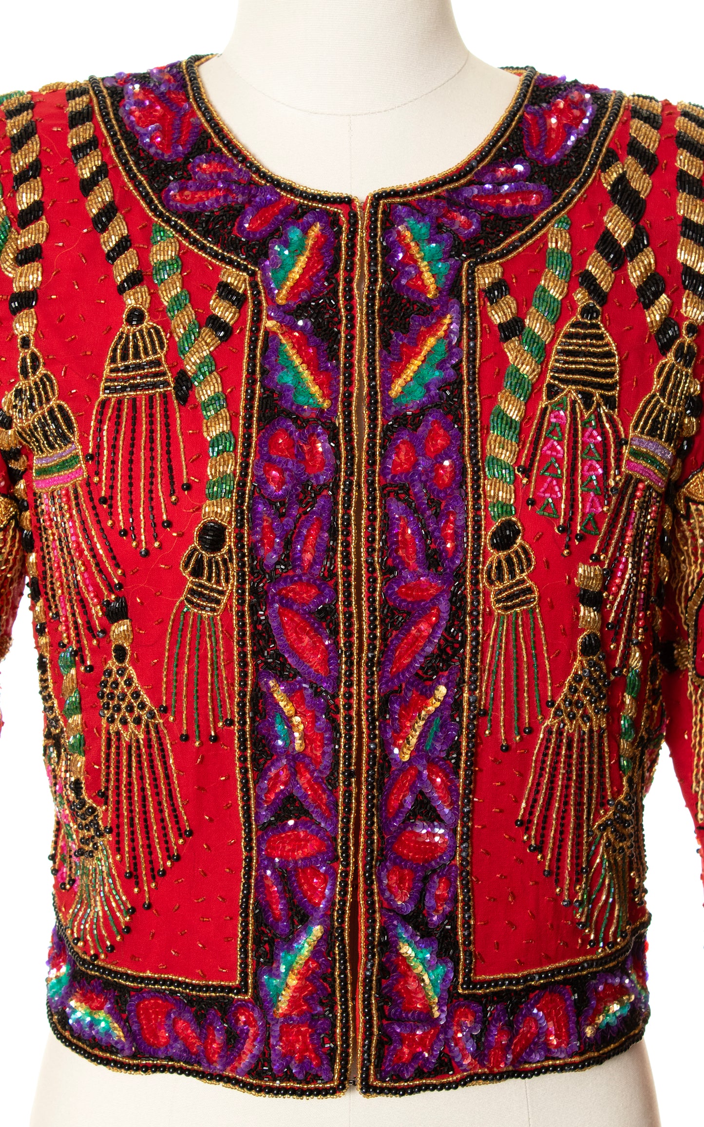 1980s Tassel Beaded Silk Jacket | small