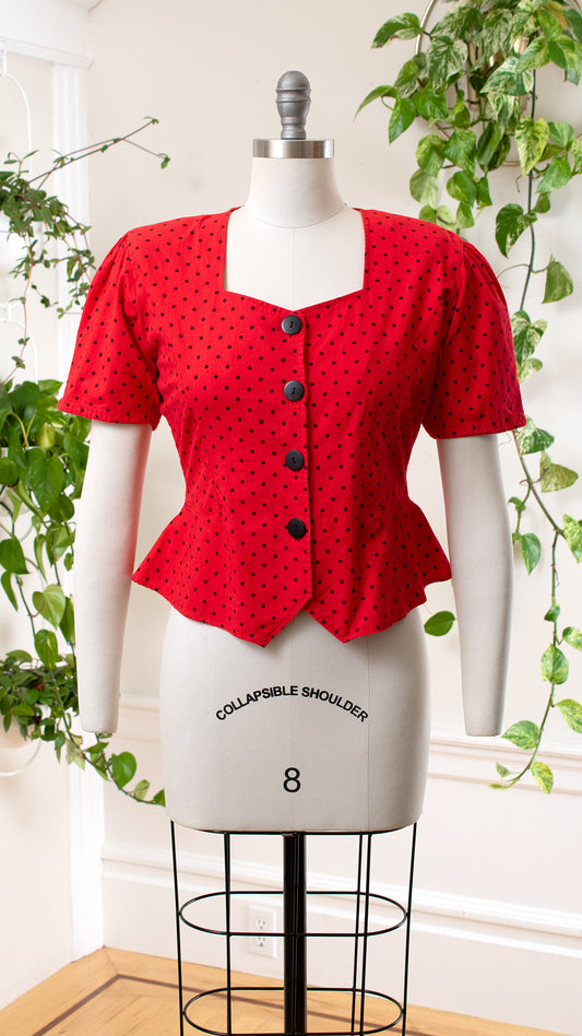 1990s Lace-Up Polka Dot Peplum Blouse | medium