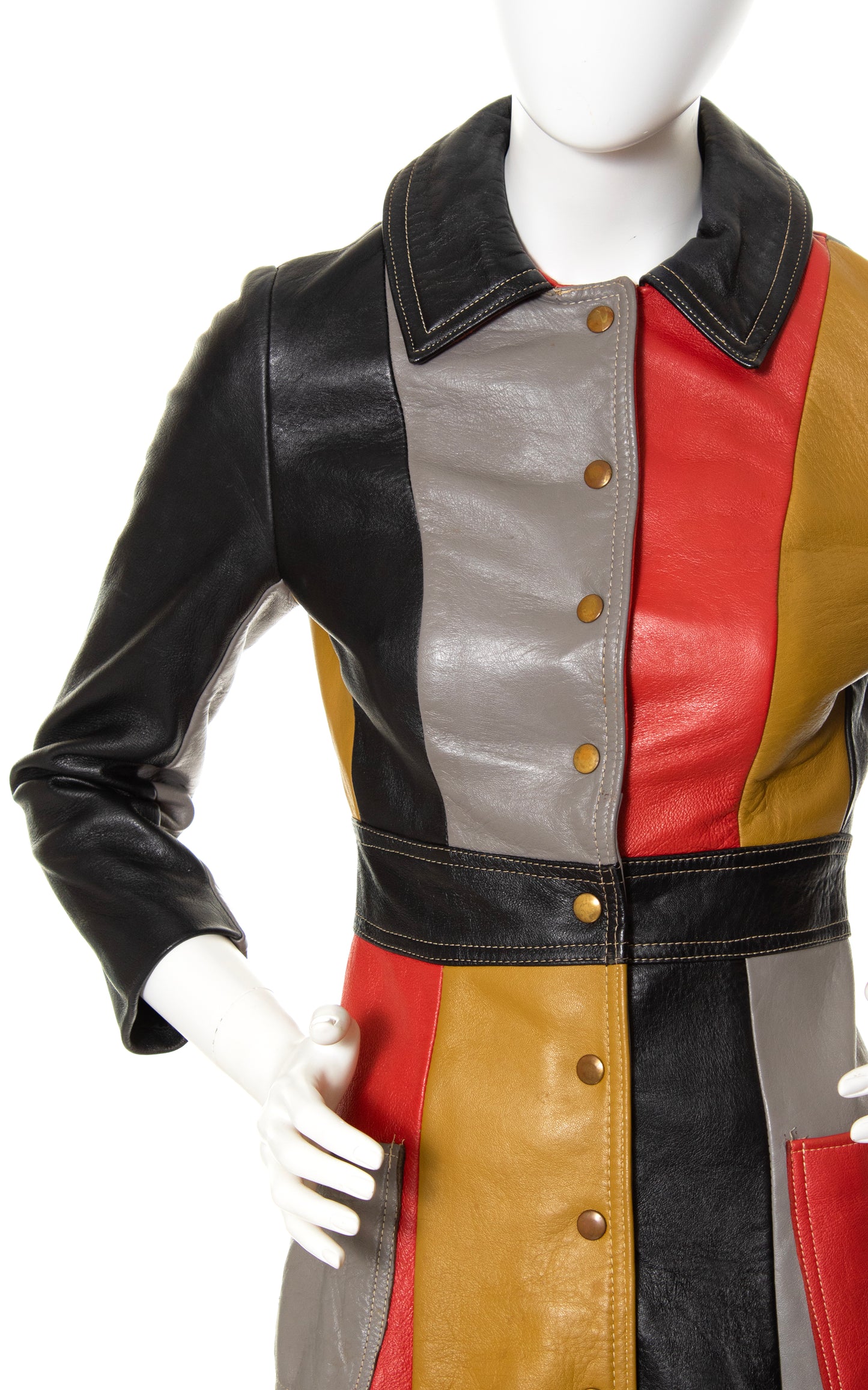 1960s 1970s Color Block Leather Coat | x-small/small