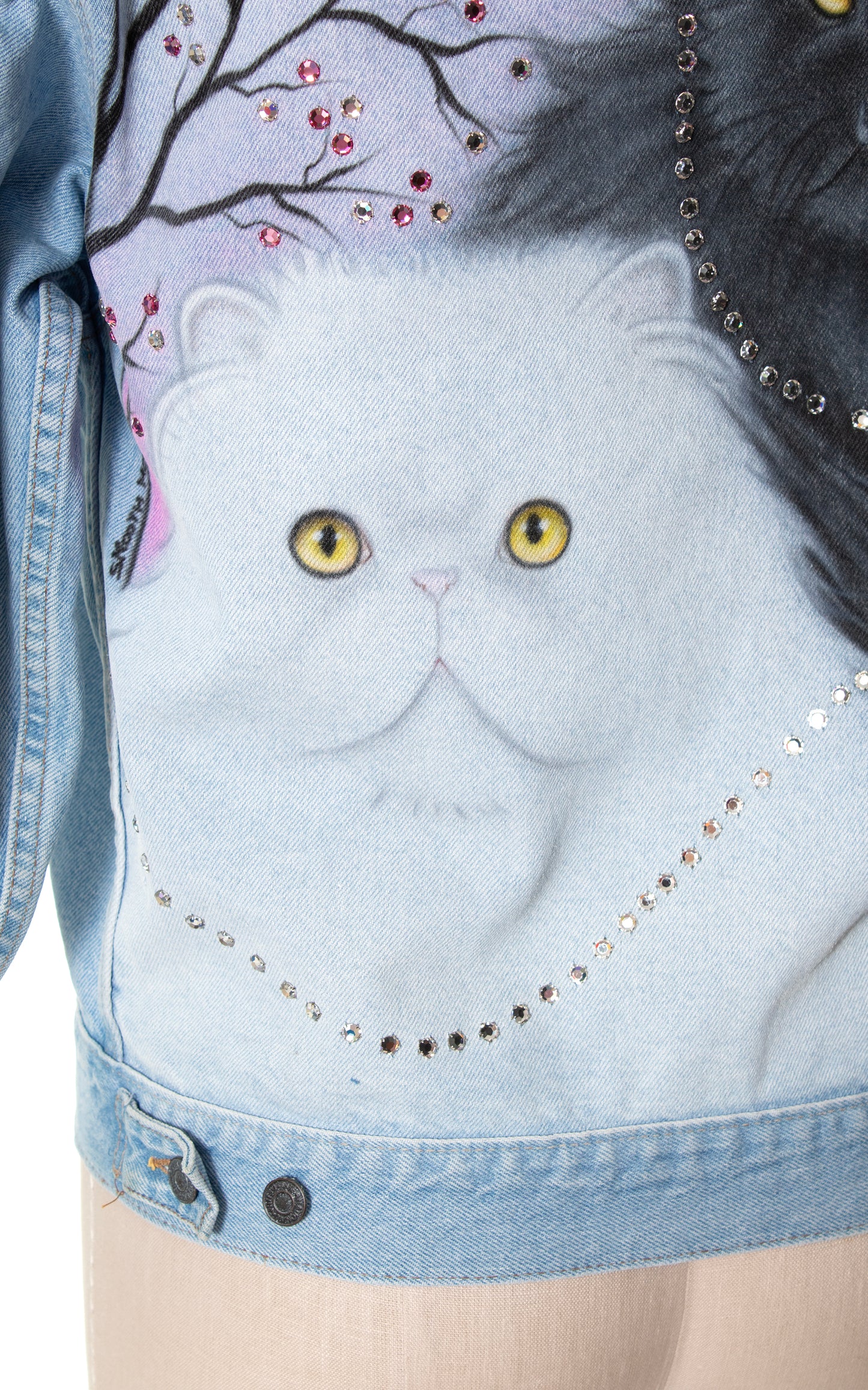 1990s Cat Novelty Print Hand-Painted Jean Jacket | large/x-large