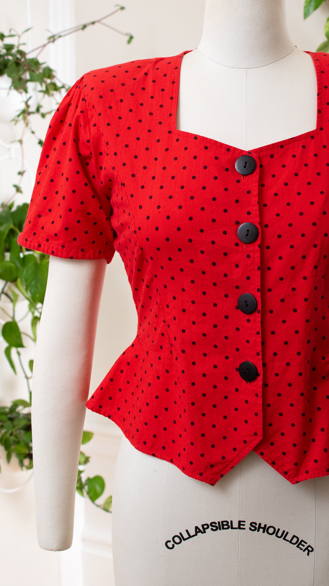 1990s Lace-Up Polka Dot Peplum Blouse | medium