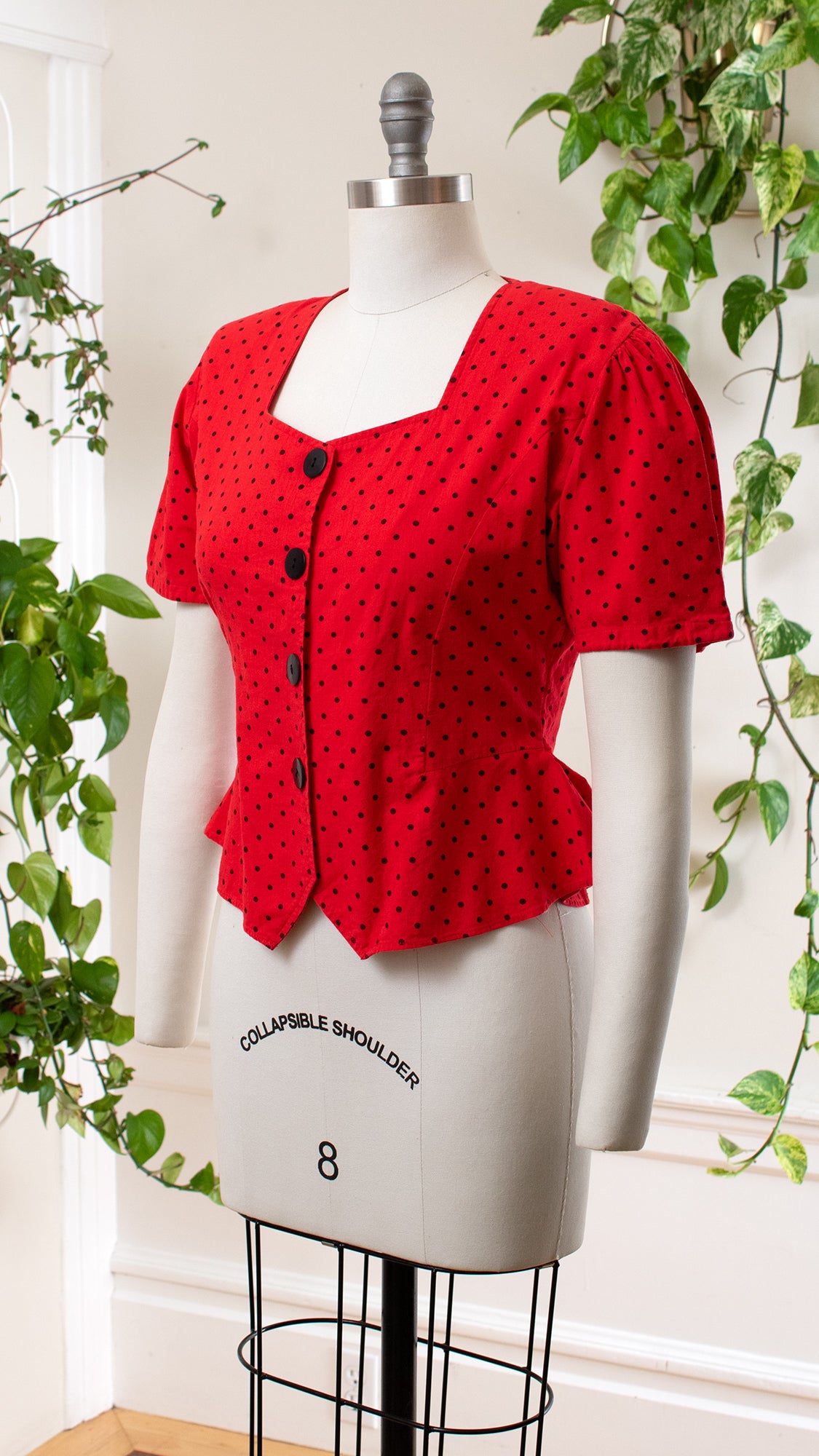 1990s Lace-Up Polka Dot Peplum Blouse | medium