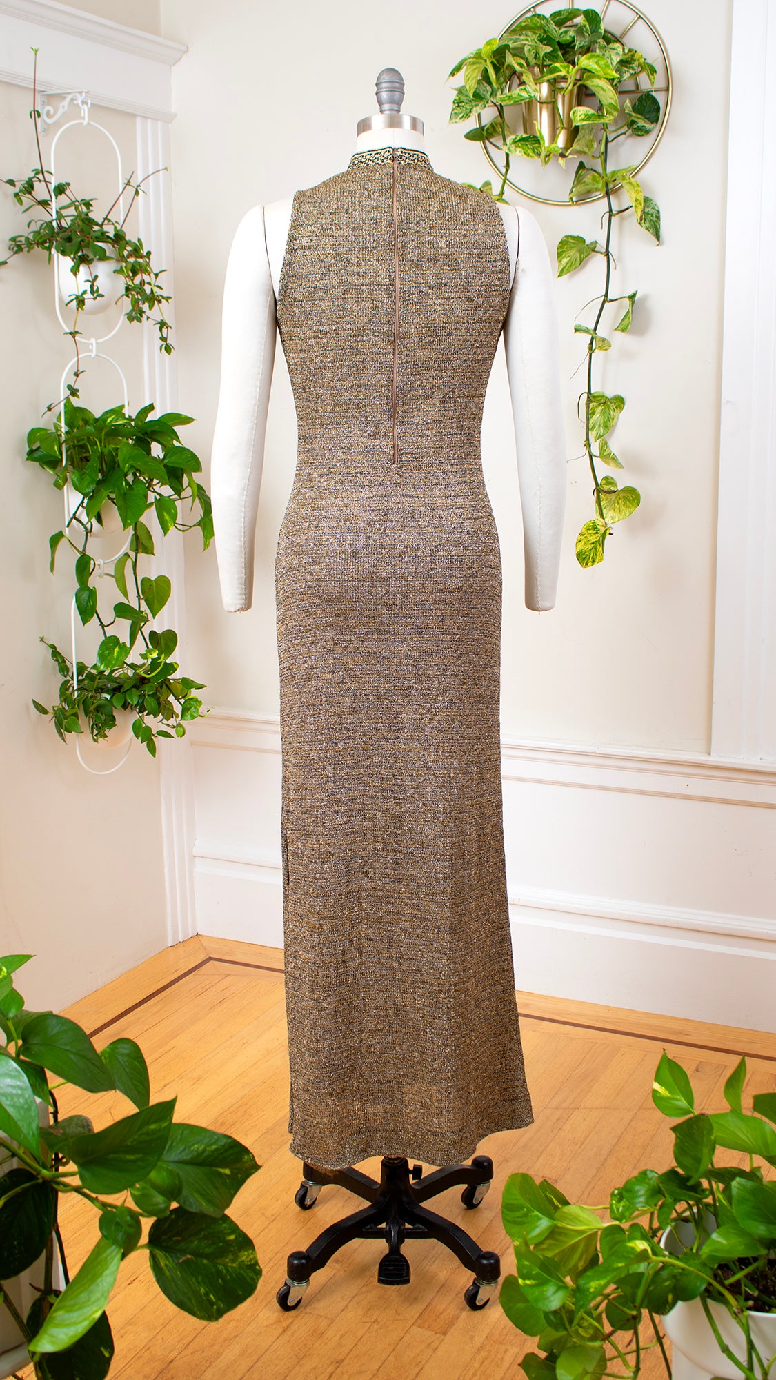 1970s Metallic Gold & Silver Knit Maxi Dress | x-small/small/medium