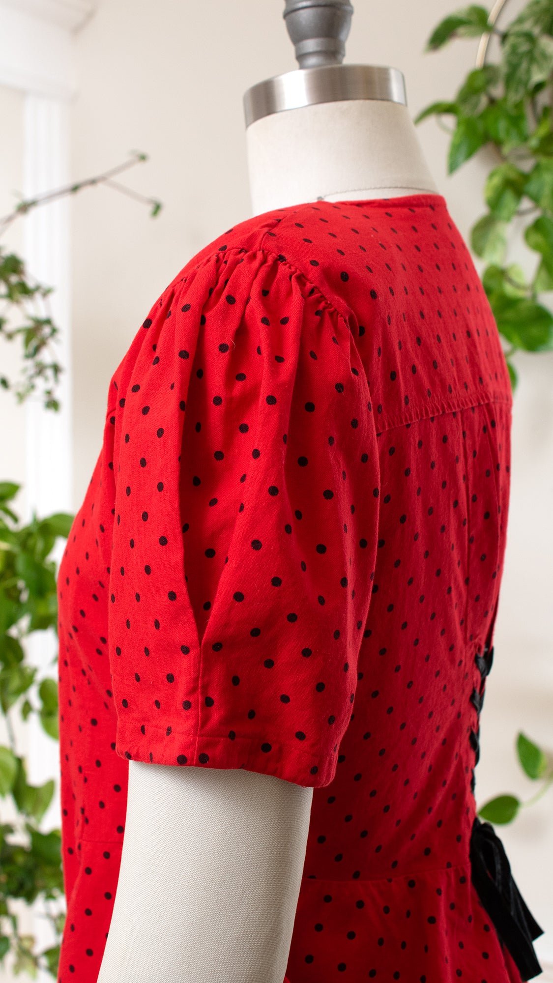 1990s Lace-Up Polka Dot Peplum Blouse | medium
