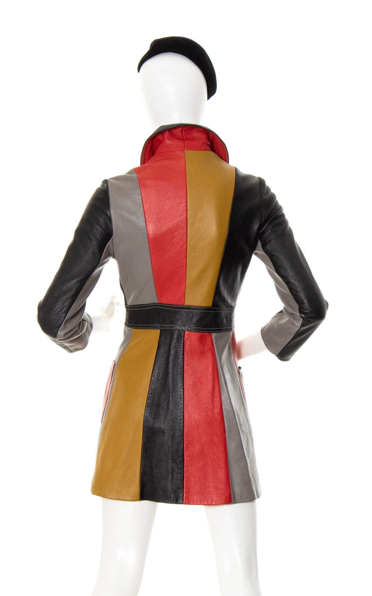 1960s 1970s Color Block Leather Coat | x-small/small