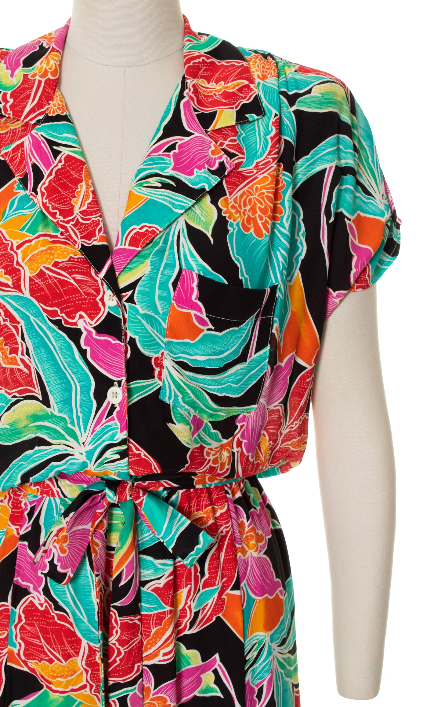 1980s CAROLE LITTLE Floral Rayon Shirtwaist Dress | x-small/small
