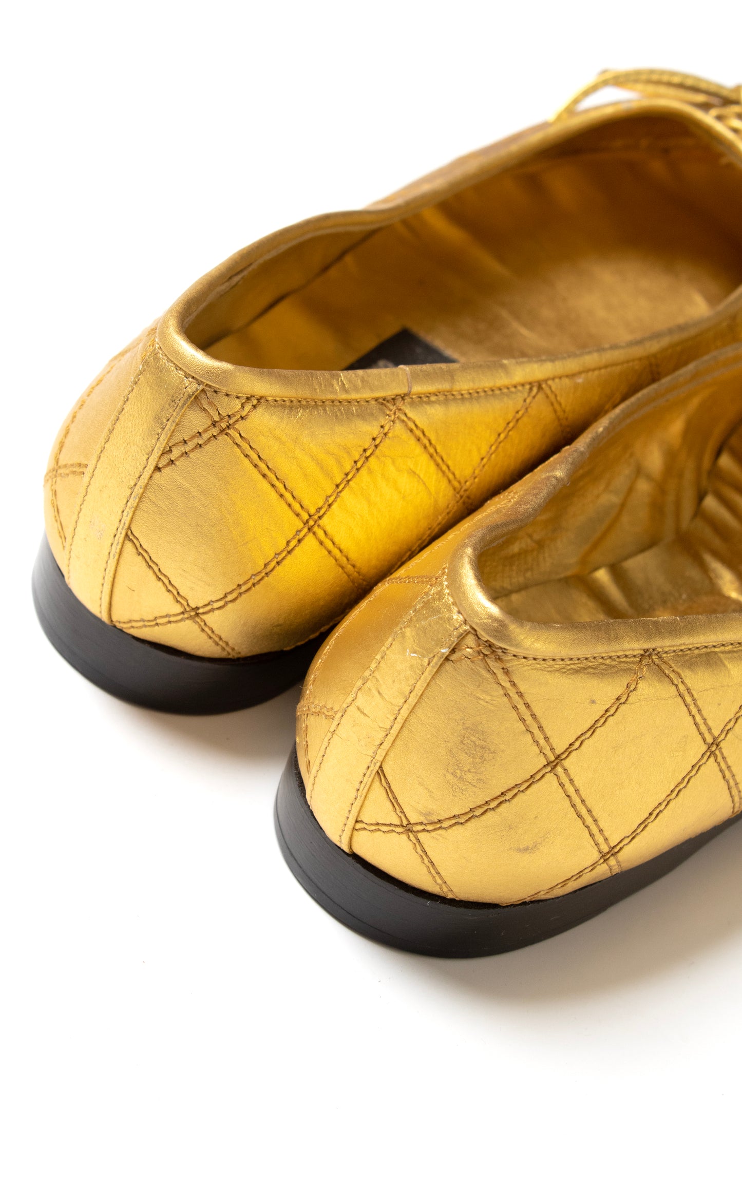 DEADSTOCK 1980s Gold Quilted Leather Ballet Flats | size US 6