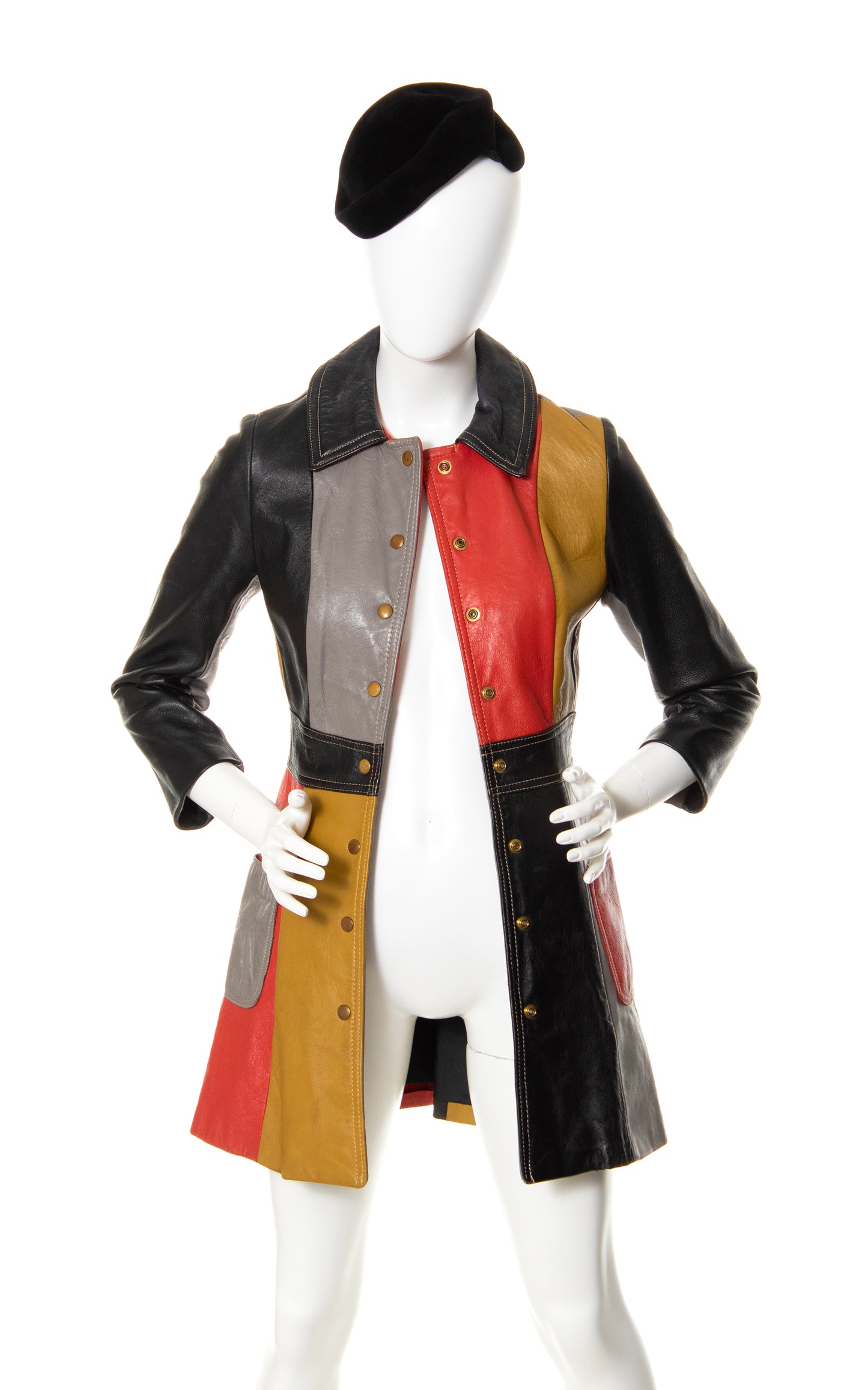 1960s 1970s Color Block Leather Coat | x-small/small