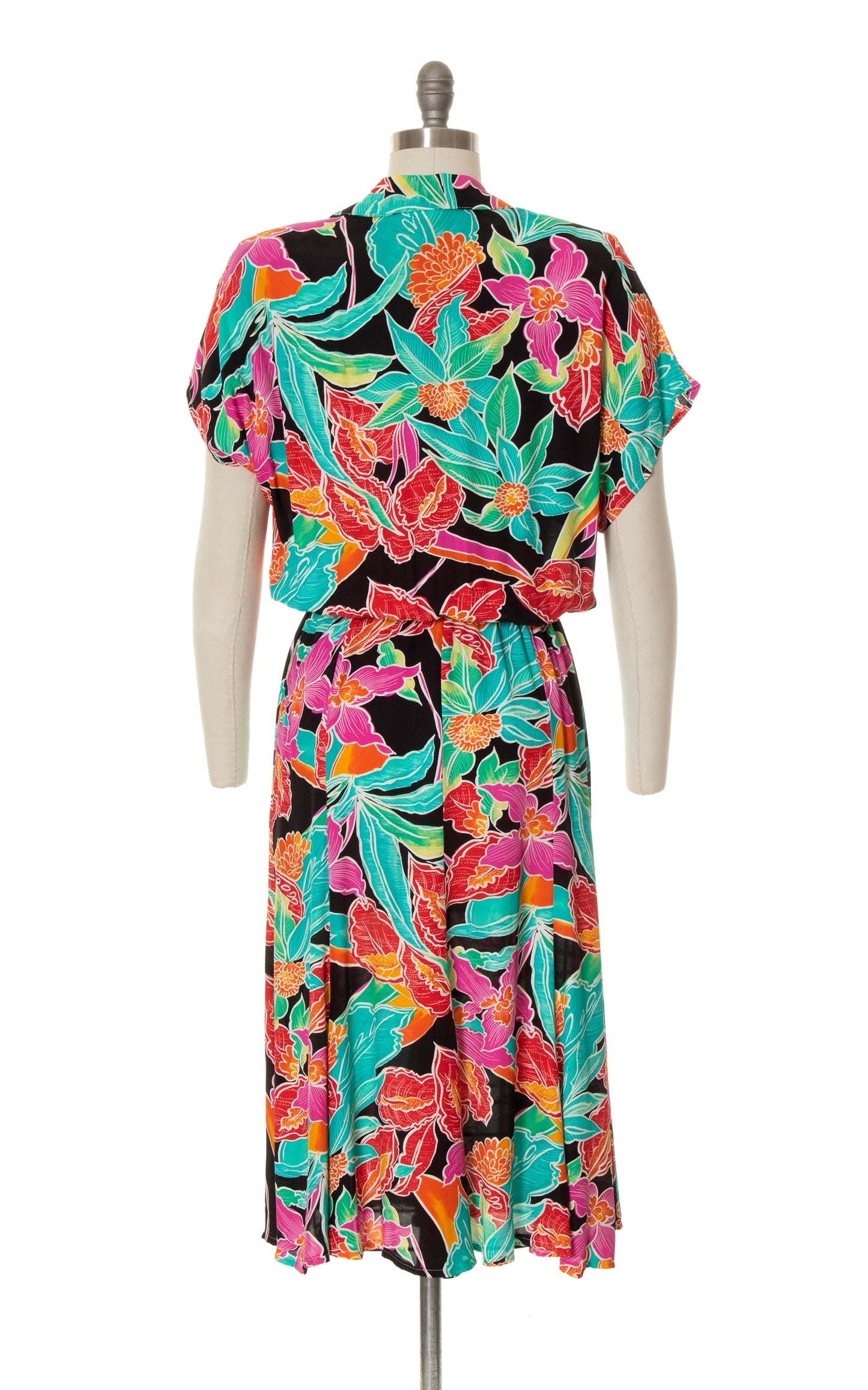 1980s CAROLE LITTLE Floral Rayon Shirtwaist Dress | x-small/small