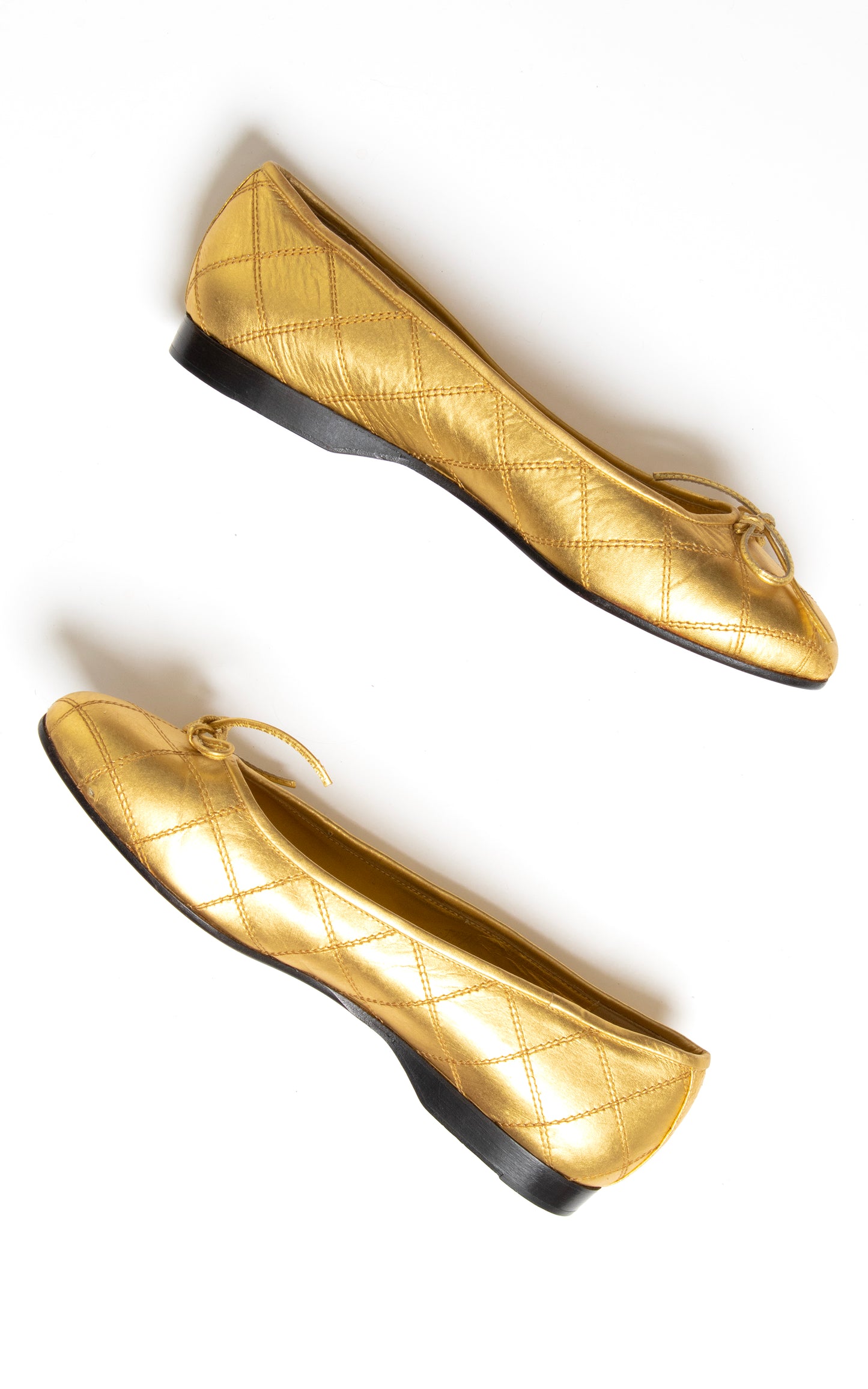 DEADSTOCK 1980s Gold Quilted Leather Ballet Flats | size US 6