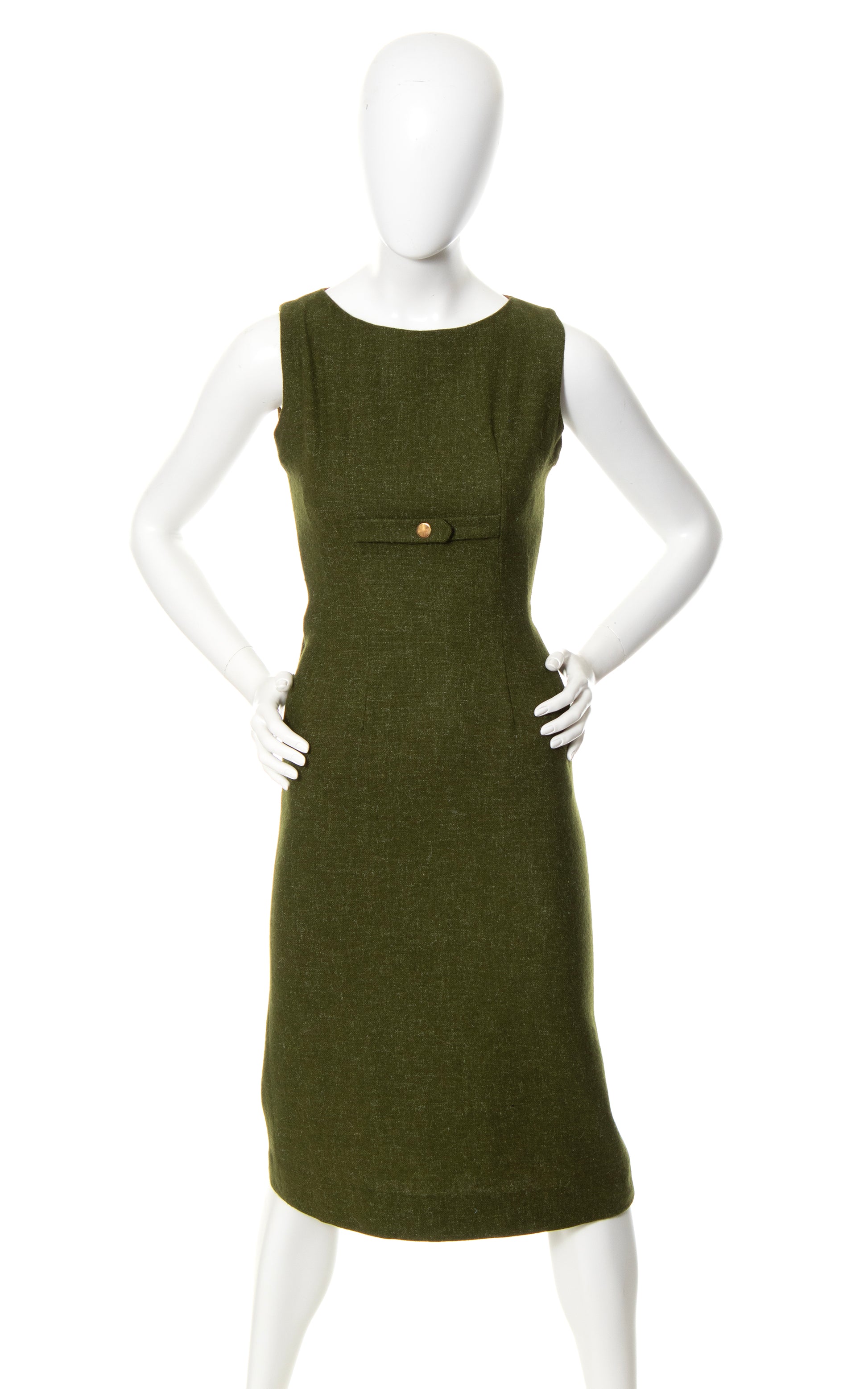 1960s Olive Green Wool Wiggle Dress | x-small Birthday Life Vintage 1960s Olive Green Wool Wiggle Dress | x-small Birthday Life Vintage