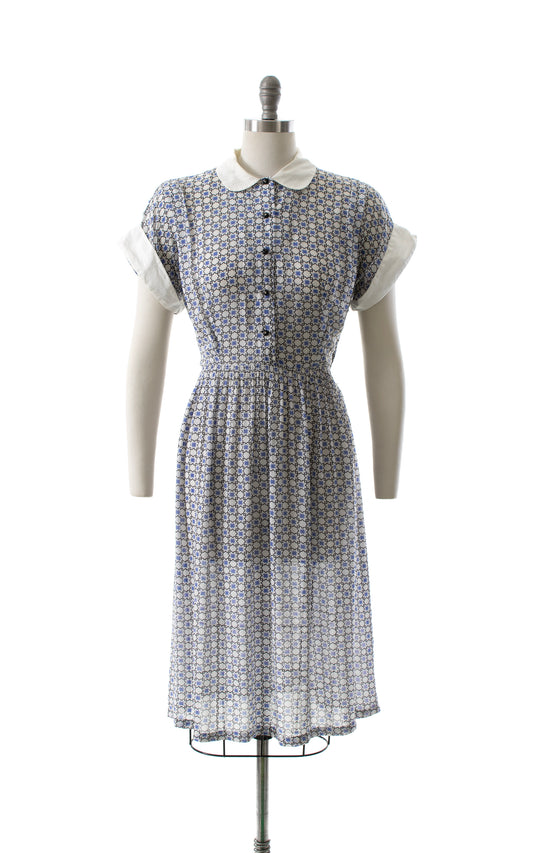 1940s Geometric Cold Rayon Shirtwaist Dress | medium