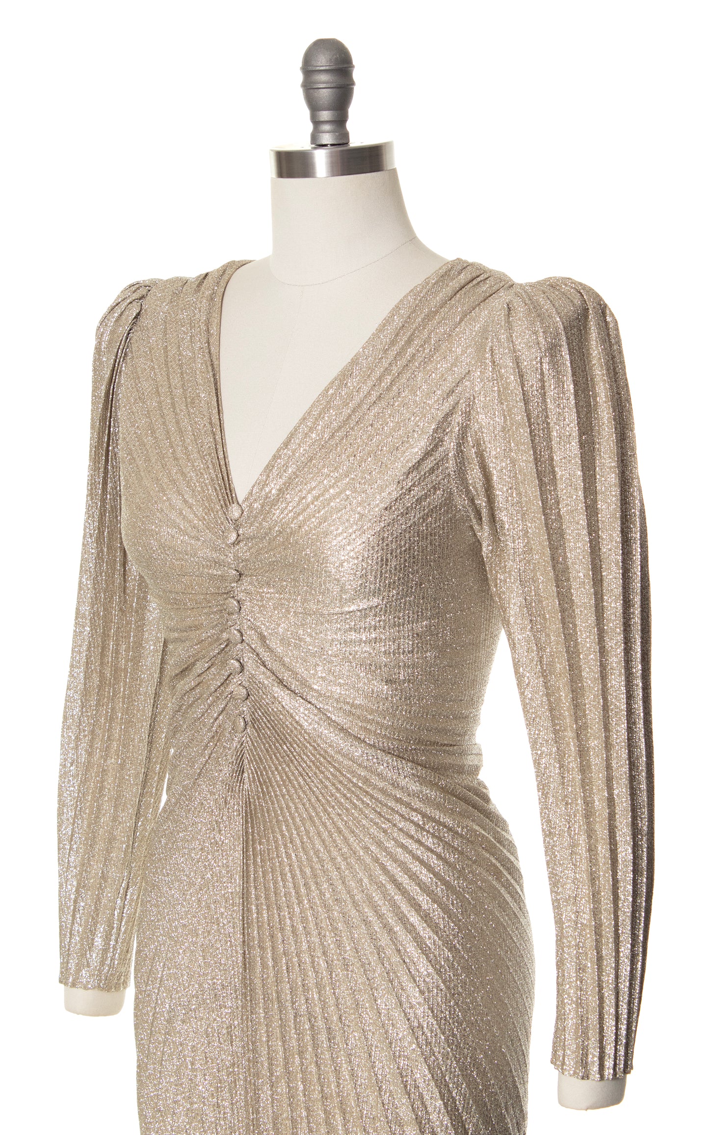 1980s NEW LEAF Travilla Style Metallic Pleated Dress | x-small/small