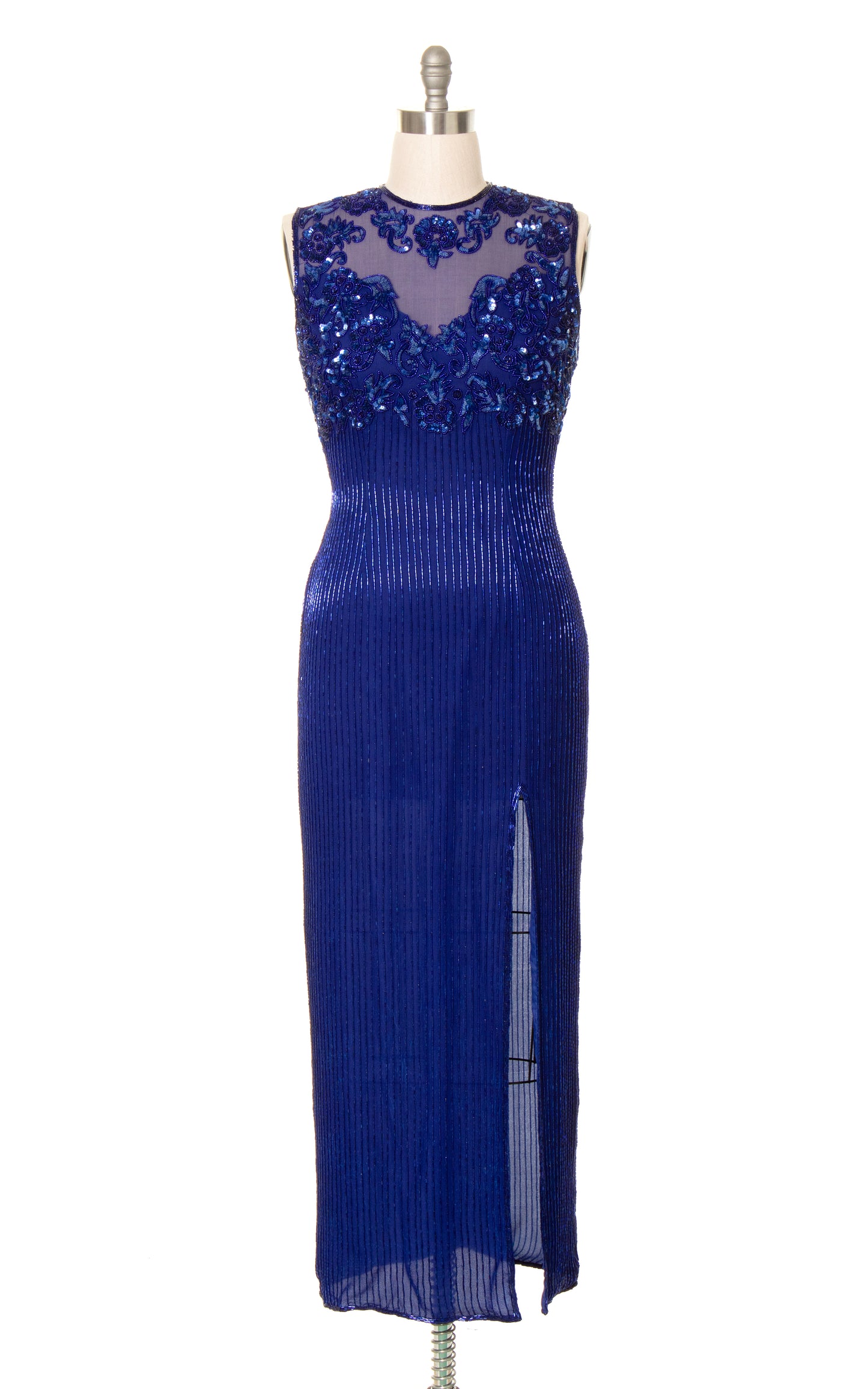 1980s Blue Silk Beaded Gown | medium/large