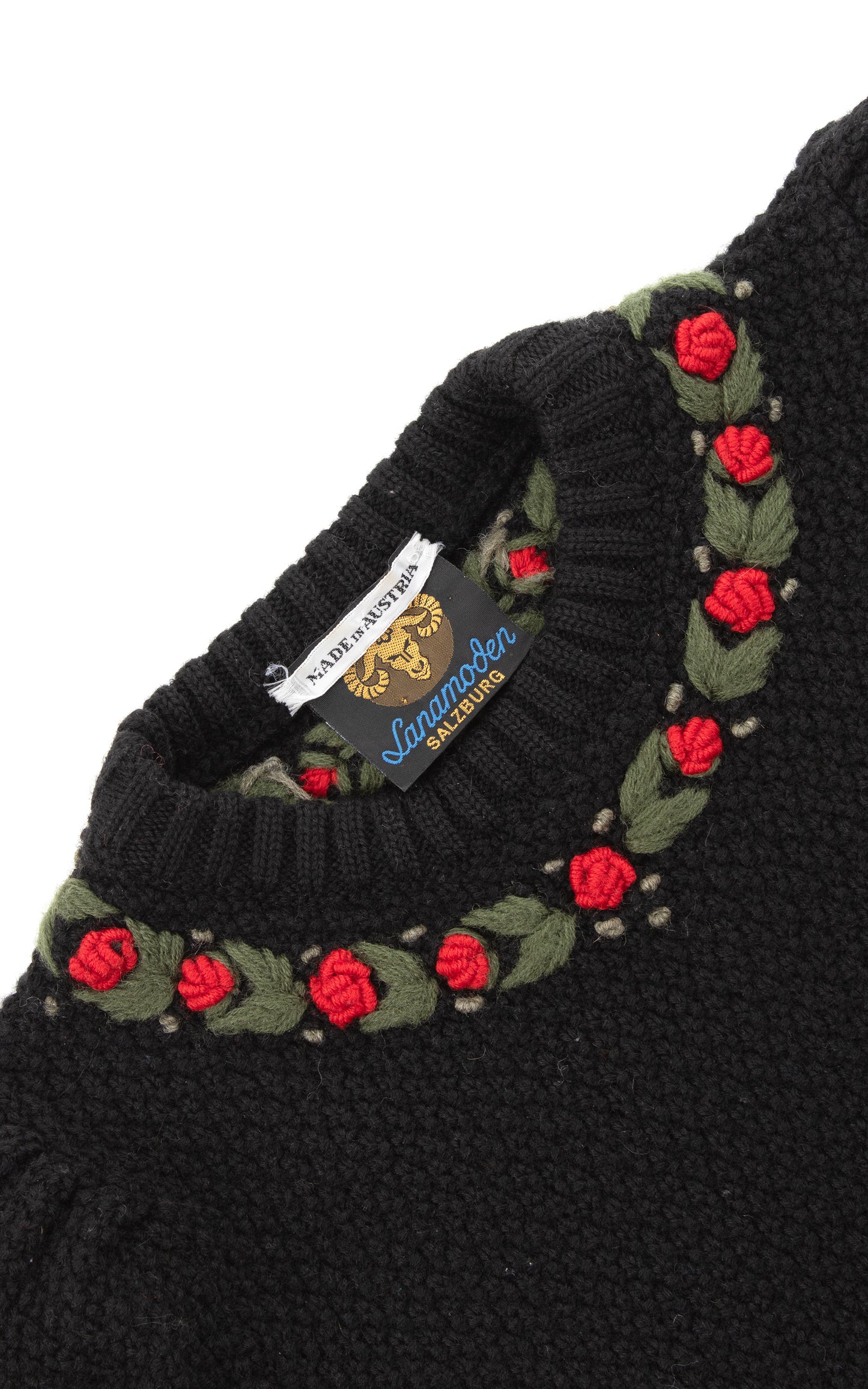 1980s Austrian Rose Embroidered Wool Sweater | medium/large