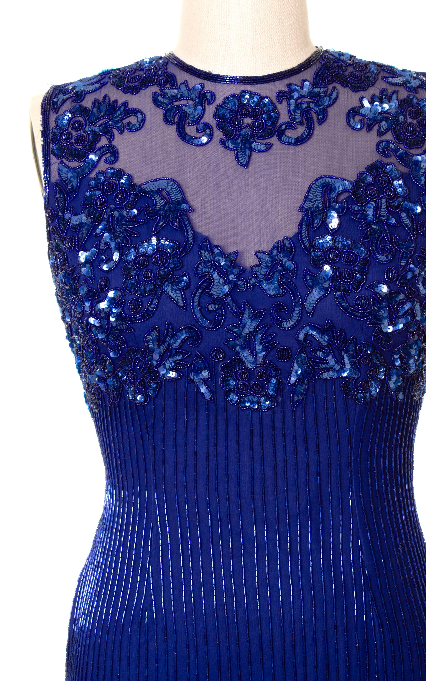 1980s Blue Silk Beaded Gown | medium/large