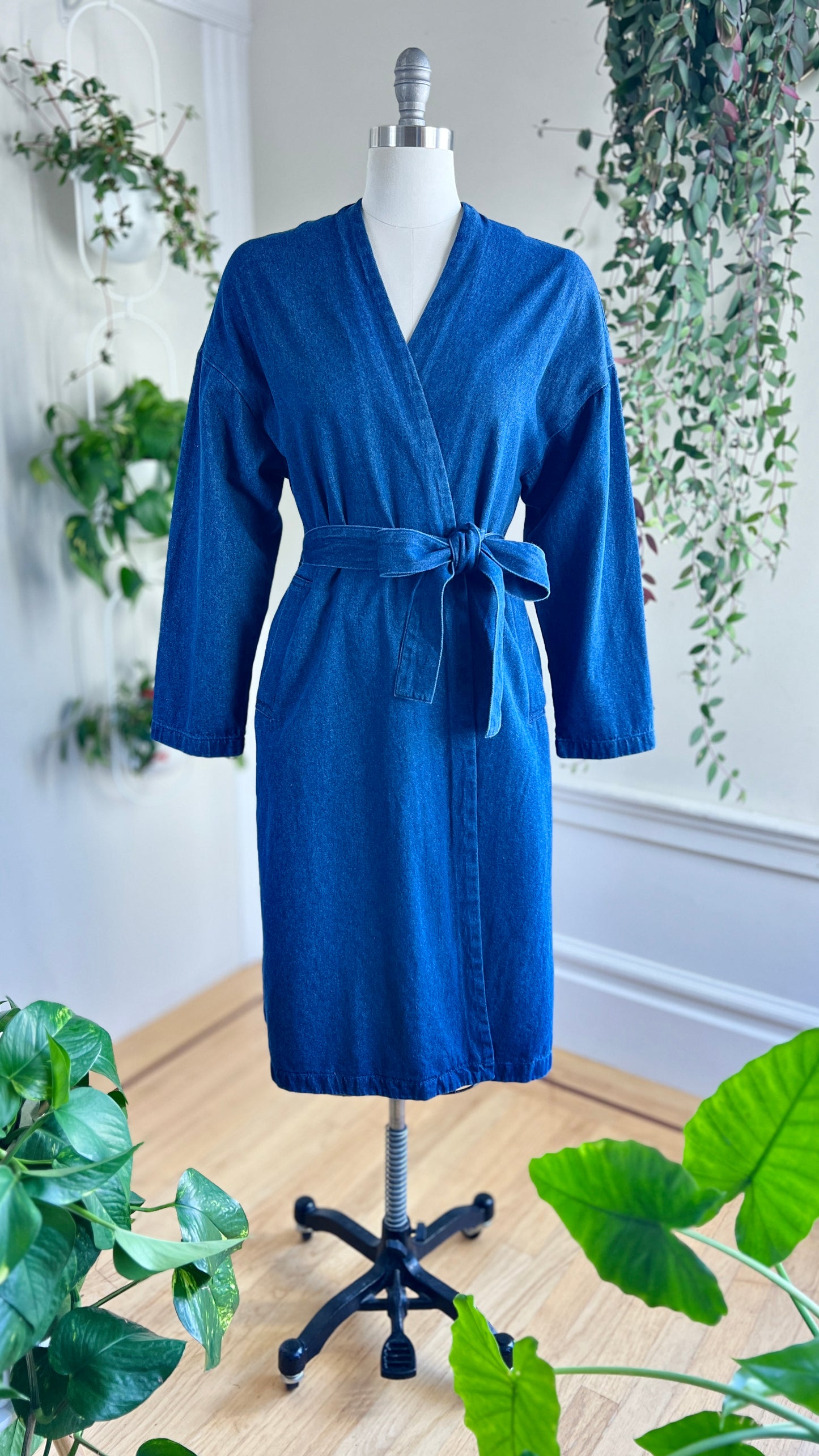 1970s Belted Denim Wrap Coat | small/medium/large