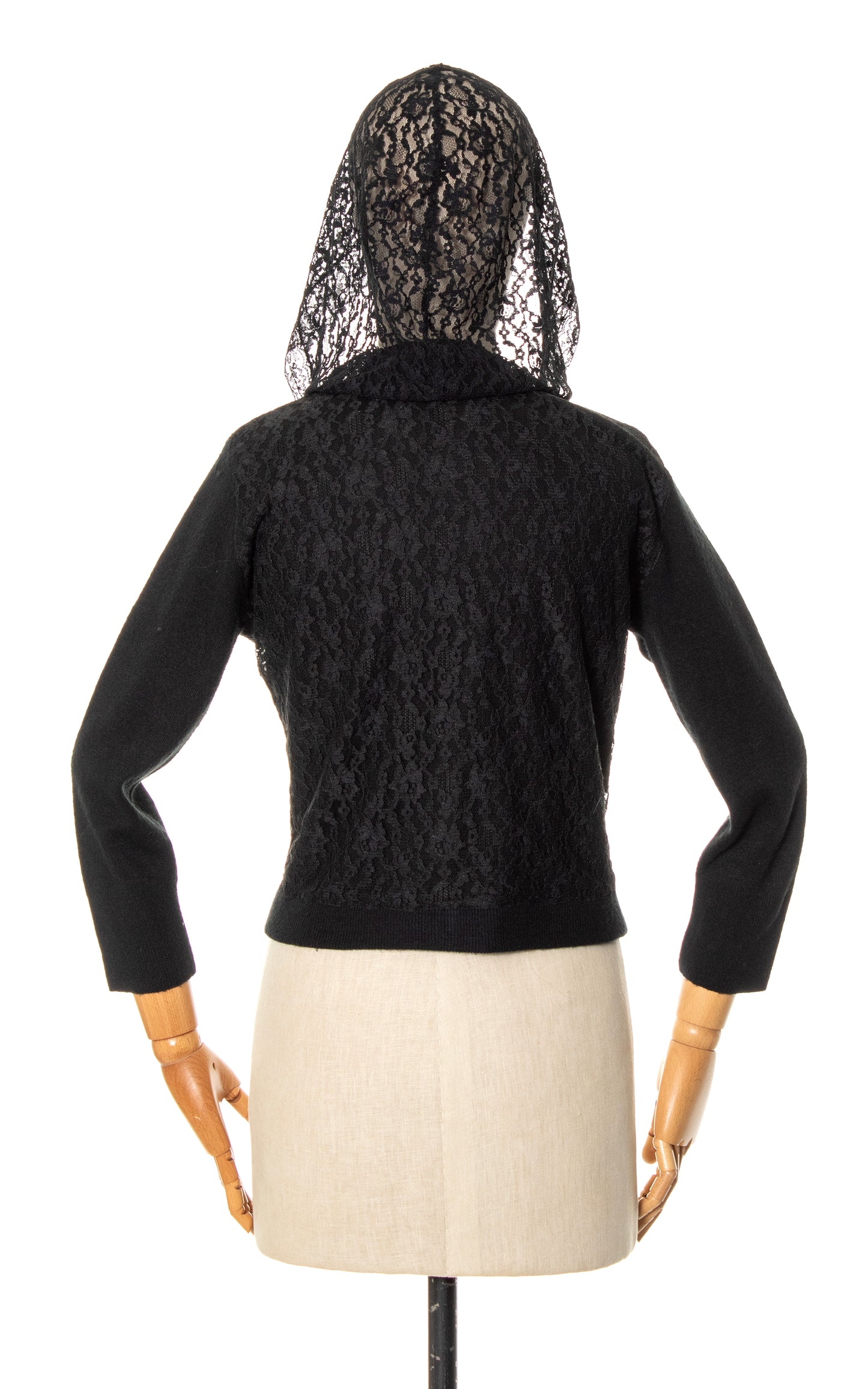 1950s Hooded Lace Knit Cardigan | small/medium
