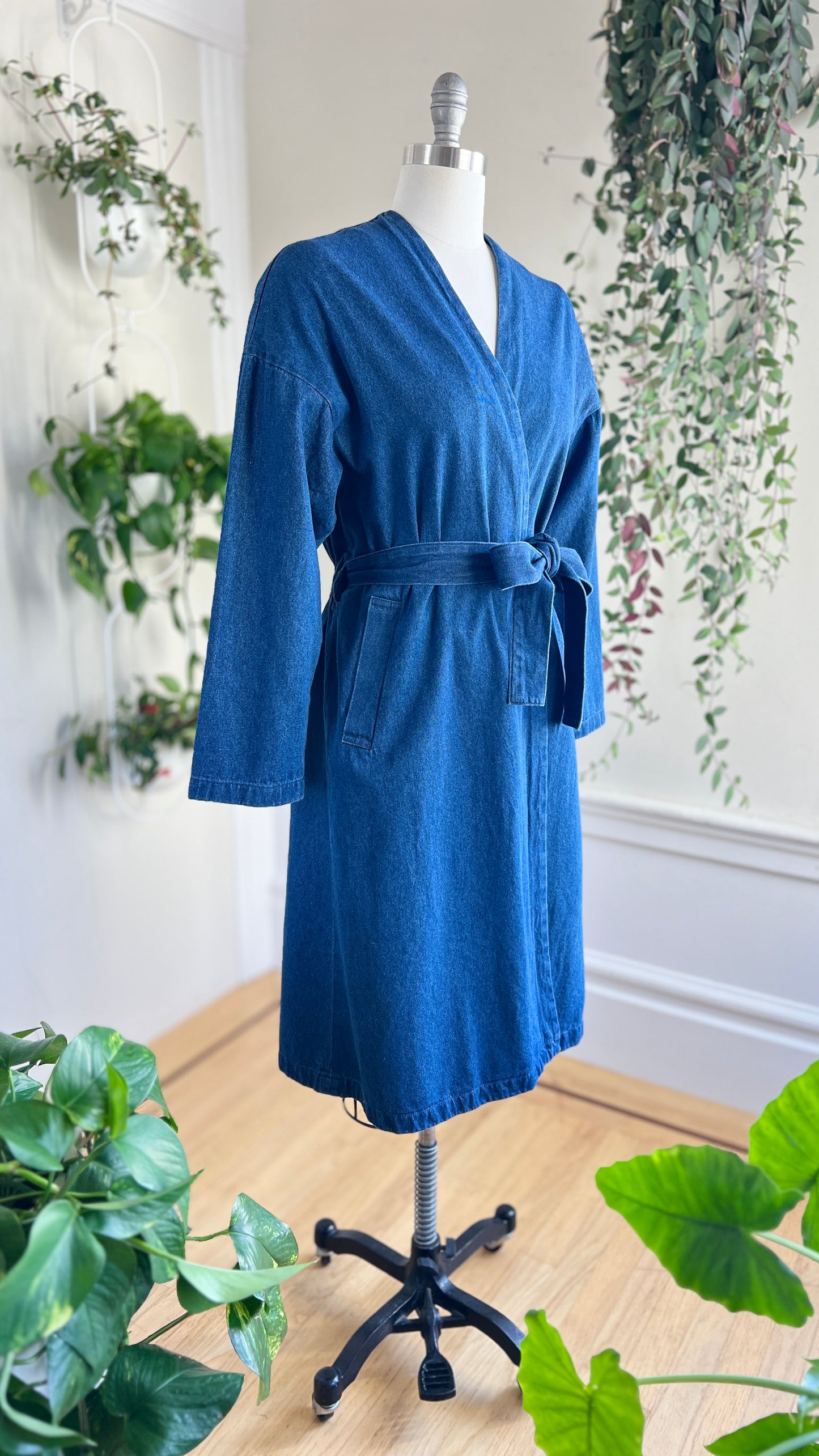 1970s Belted Denim Wrap Coat | small/medium/large