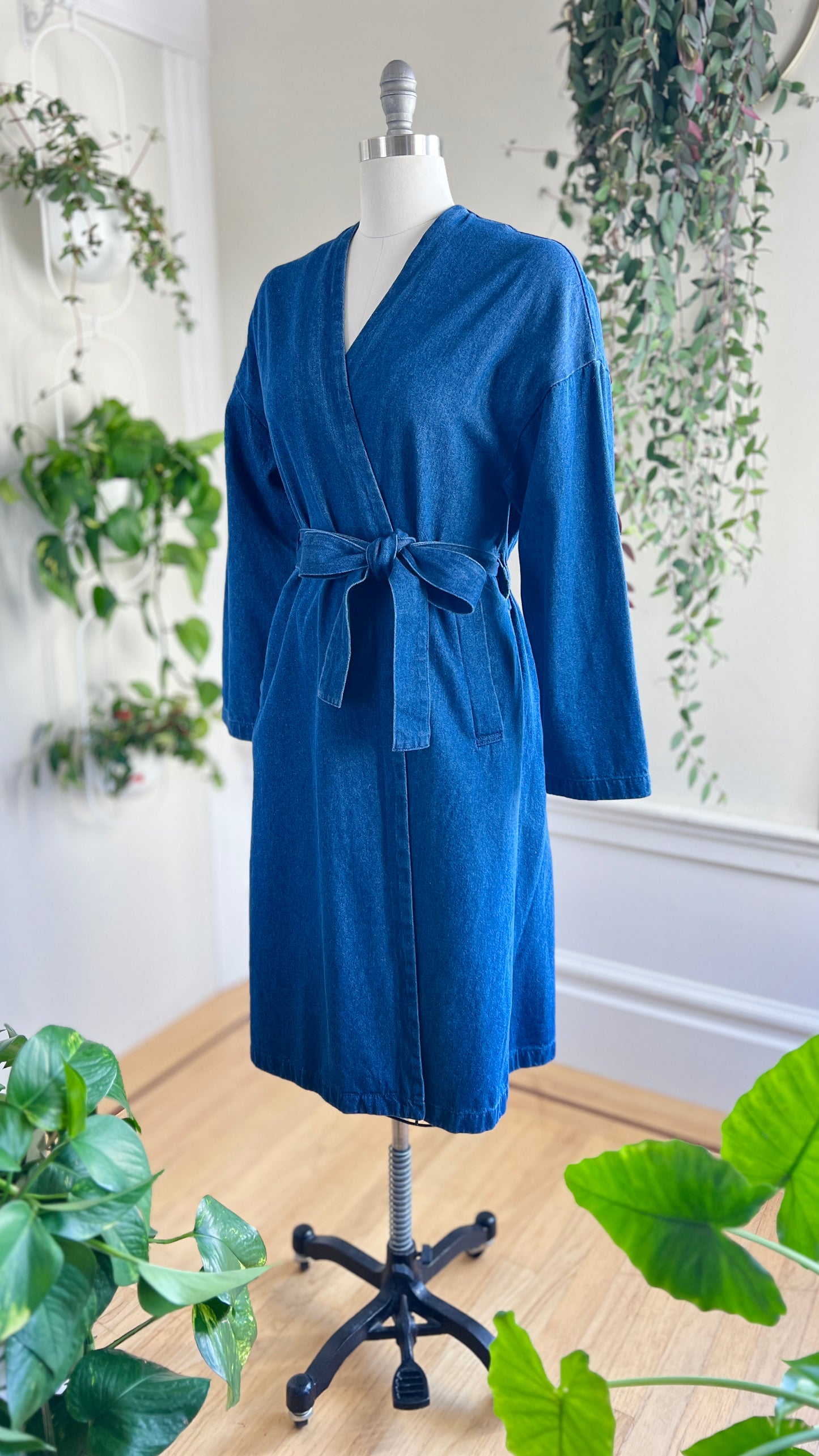 1970s Belted Denim Wrap Coat | small/medium/large