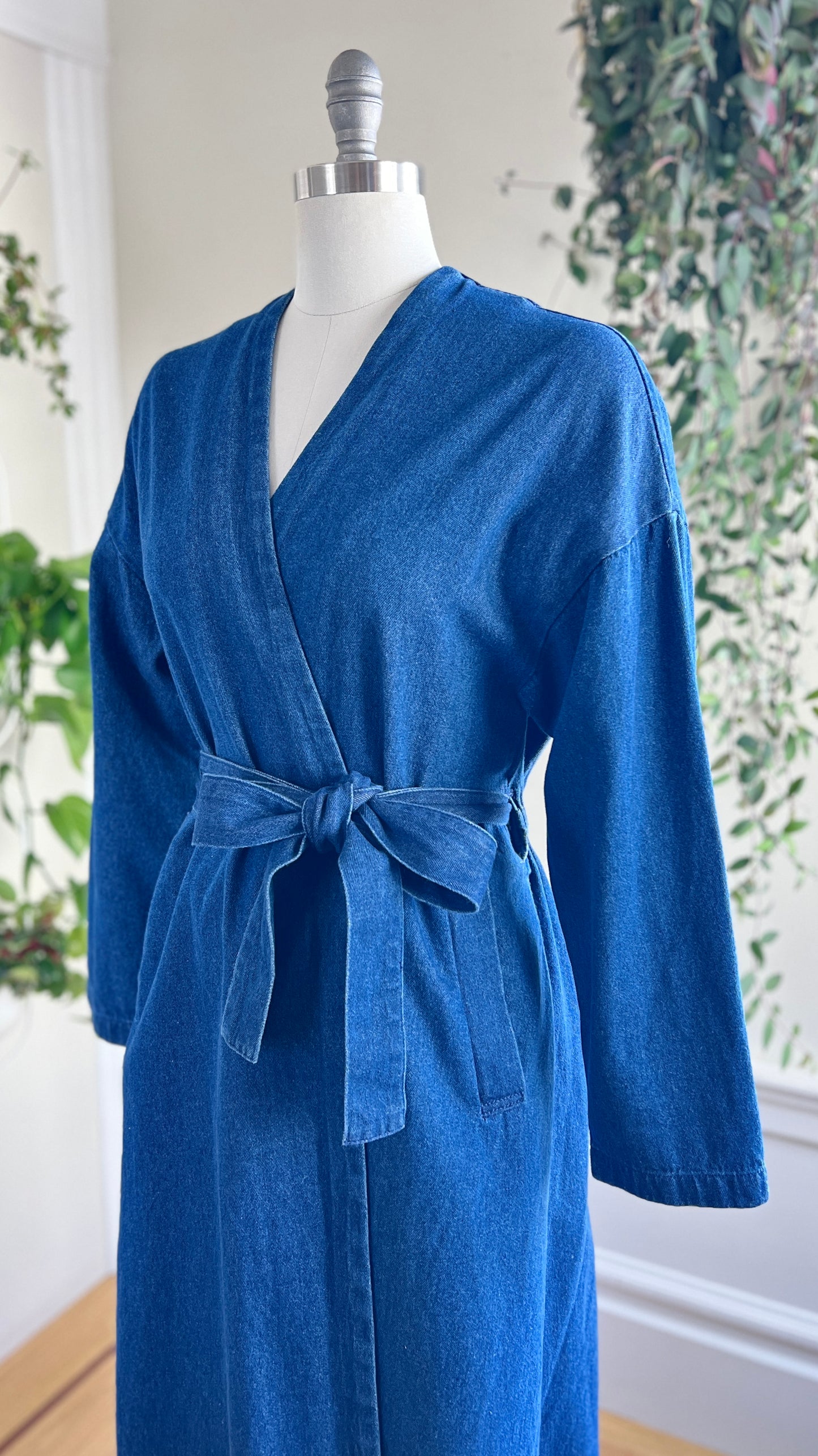 1970s Belted Denim Wrap Coat | small/medium/large